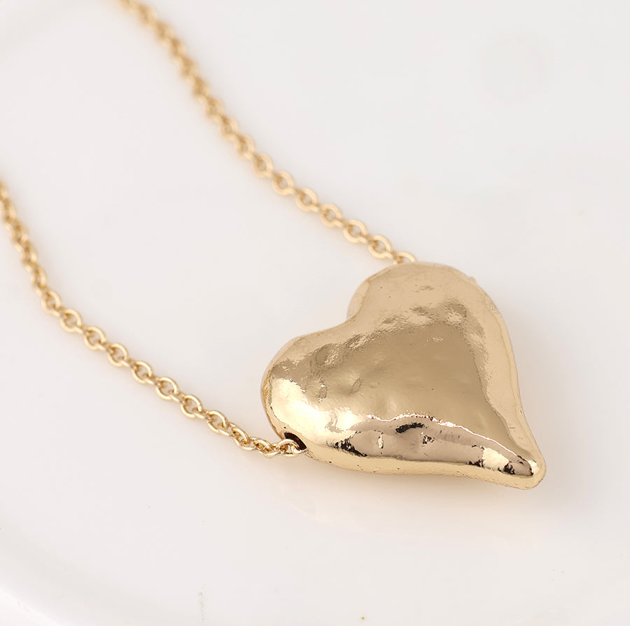 Hammered Heart Necklace in Gold