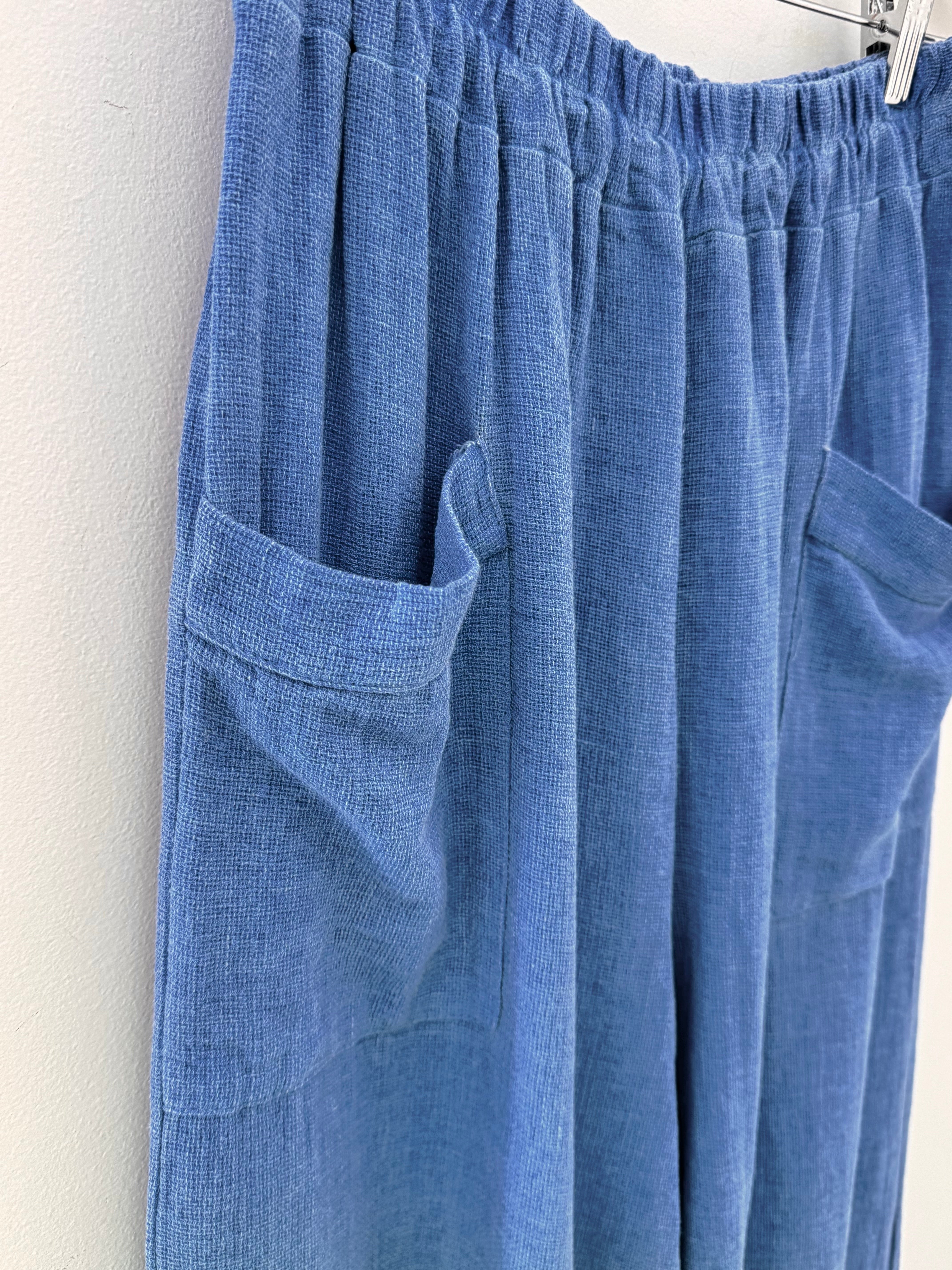 Linen & Cotton Barrel Trousers in Sky Blue