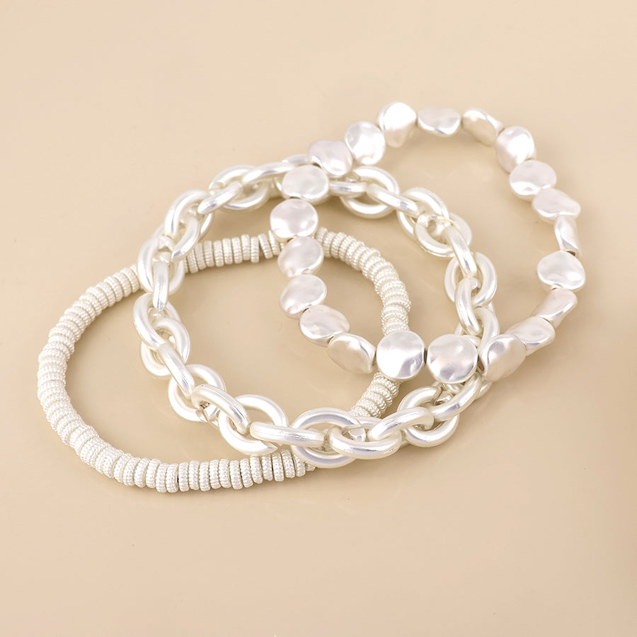 Triple Bracelet Stack in Matt Silver