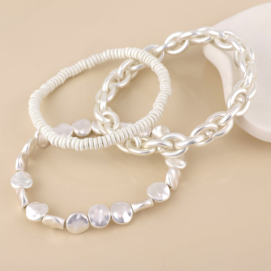 Triple Bracelet Stack in Matt Silver