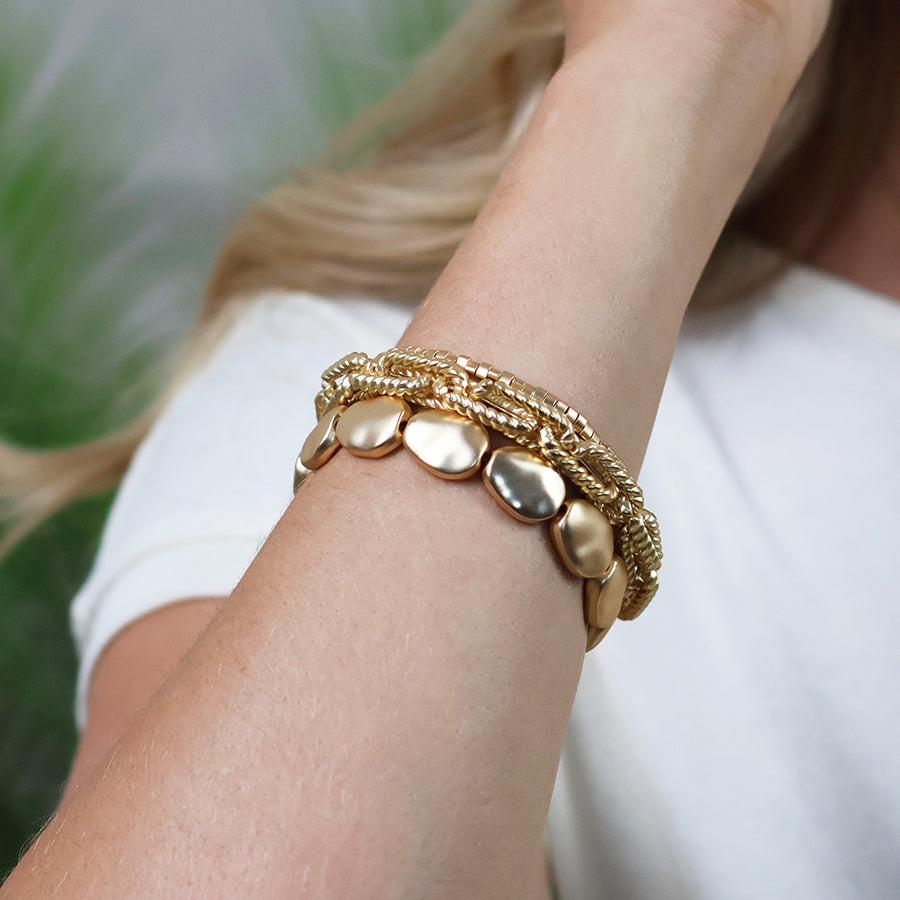 Triple Bracelet Stack in Matt Gold