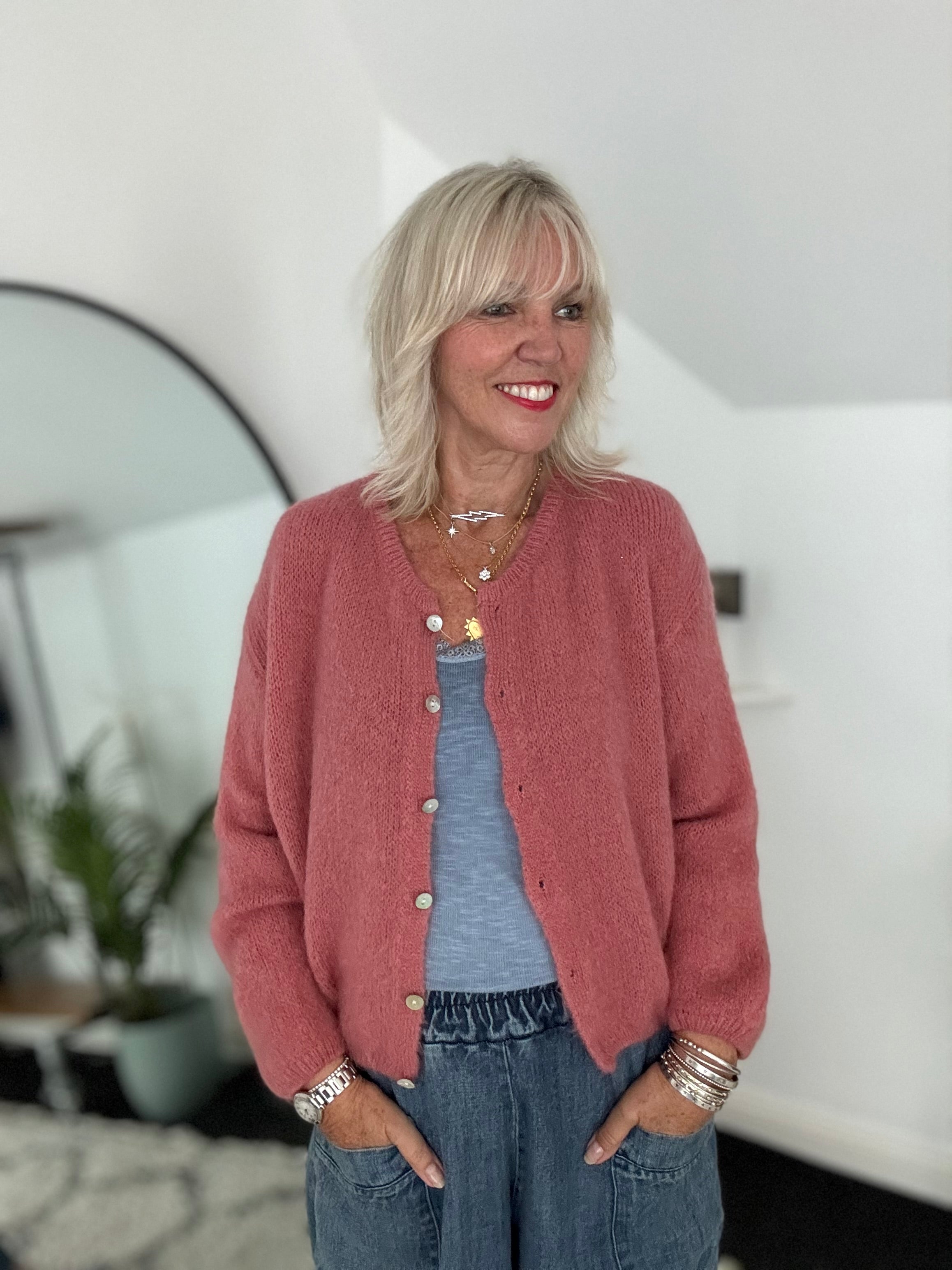 Mohair Buttoned Cardi in Blush Pink