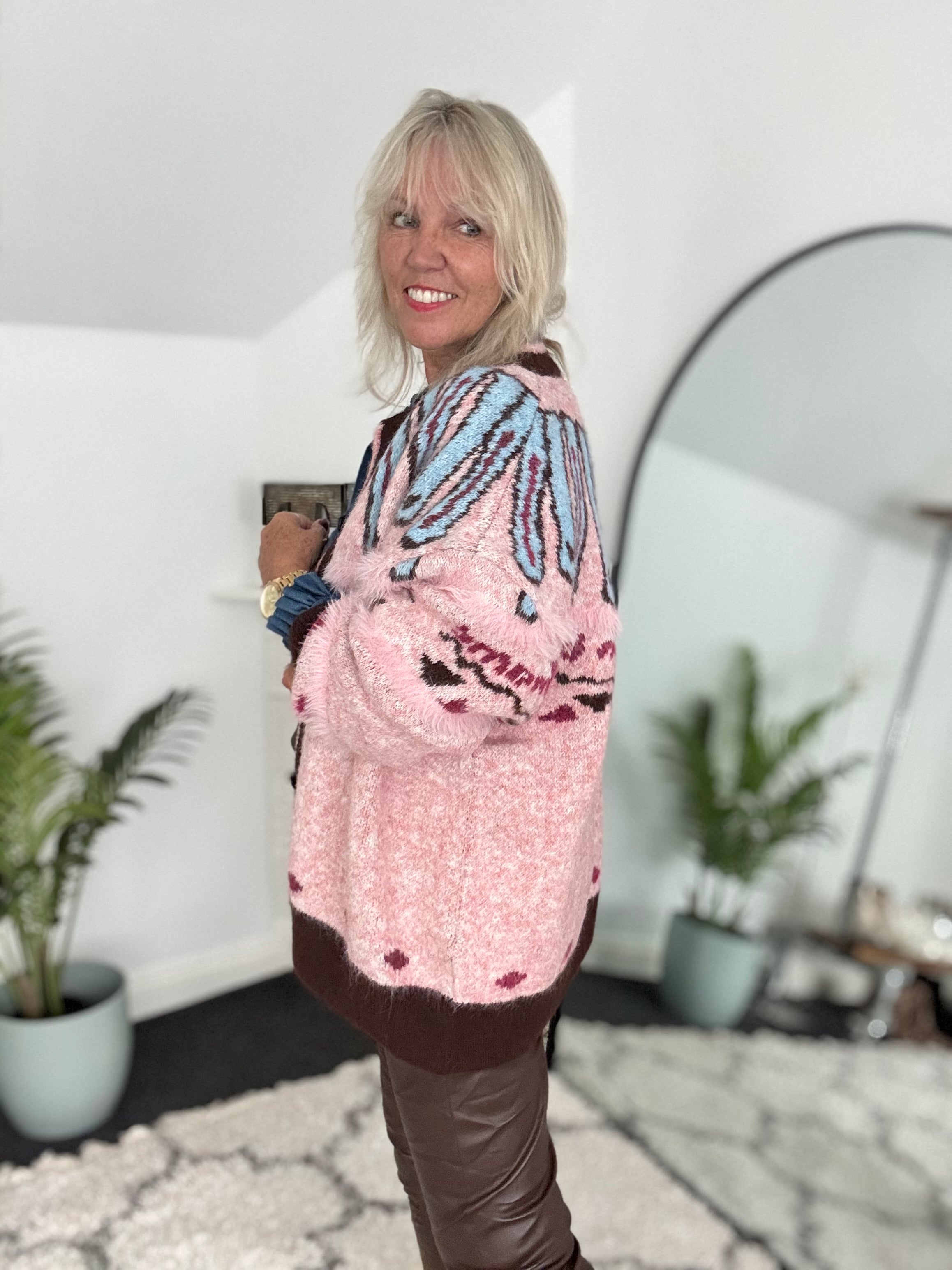 Oversized Designer Cardi in Pink & Chocolate