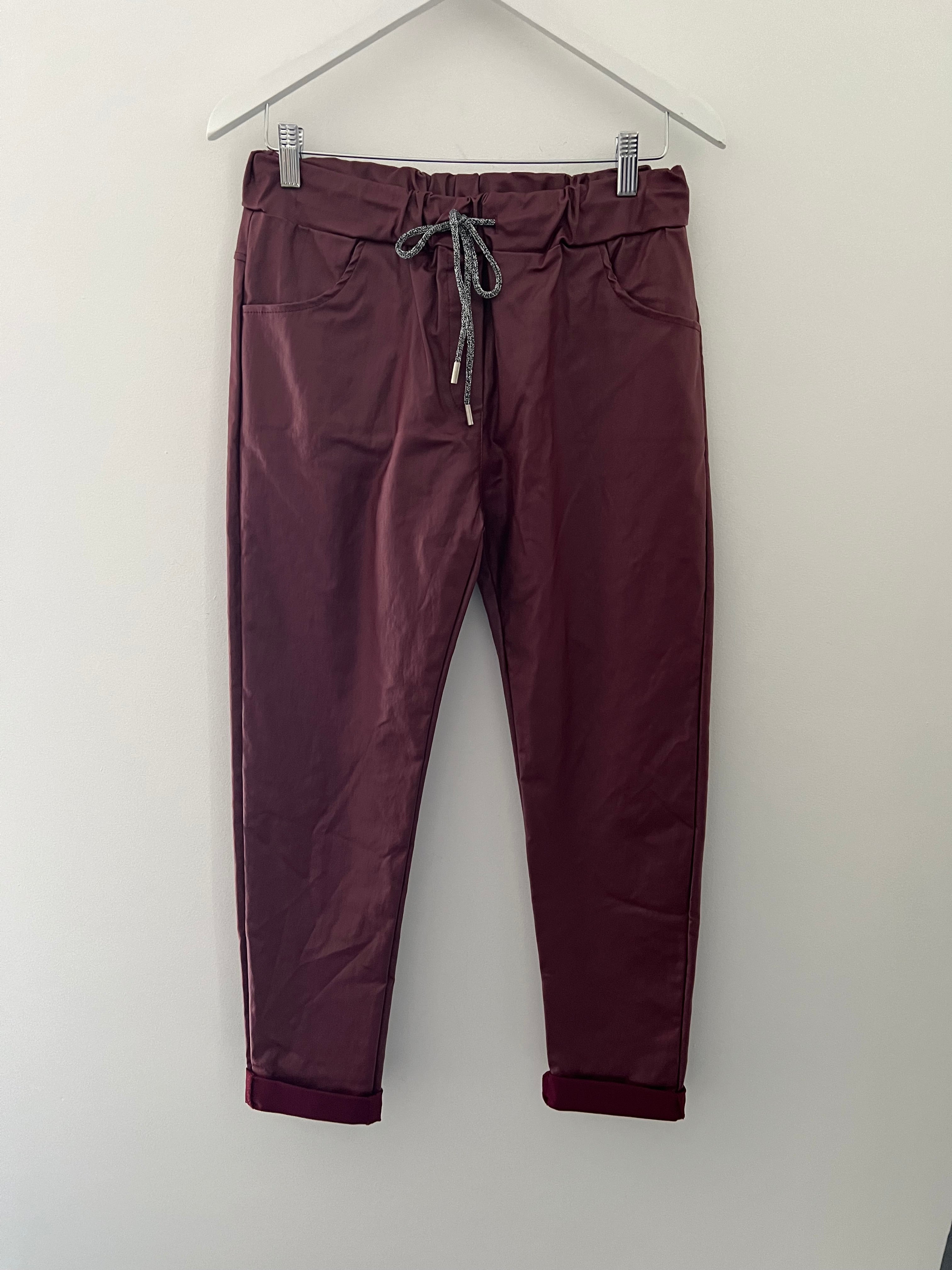 Stretch Waxed Joggers in Dark Red