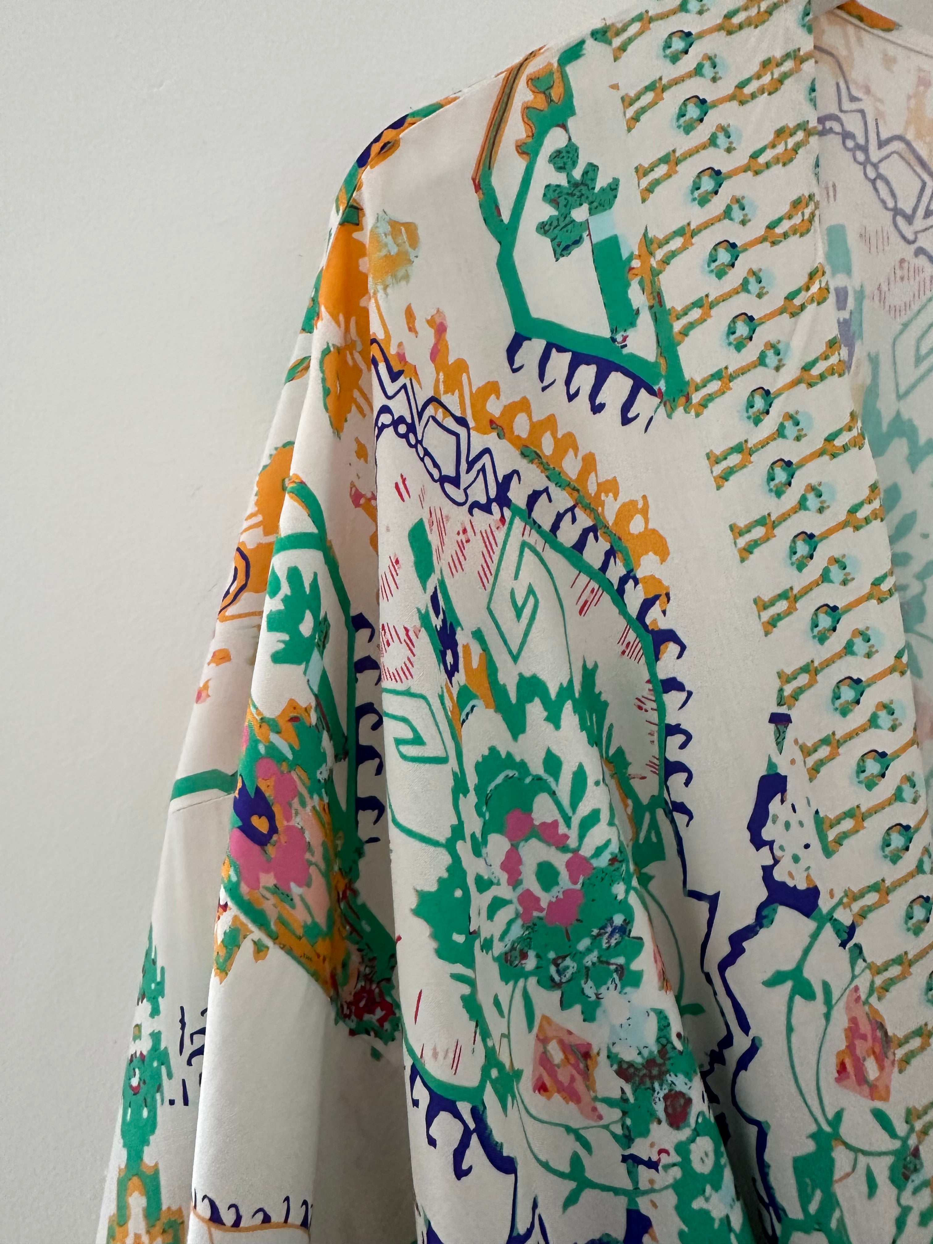 Long Mandala Print Kimono with Belt