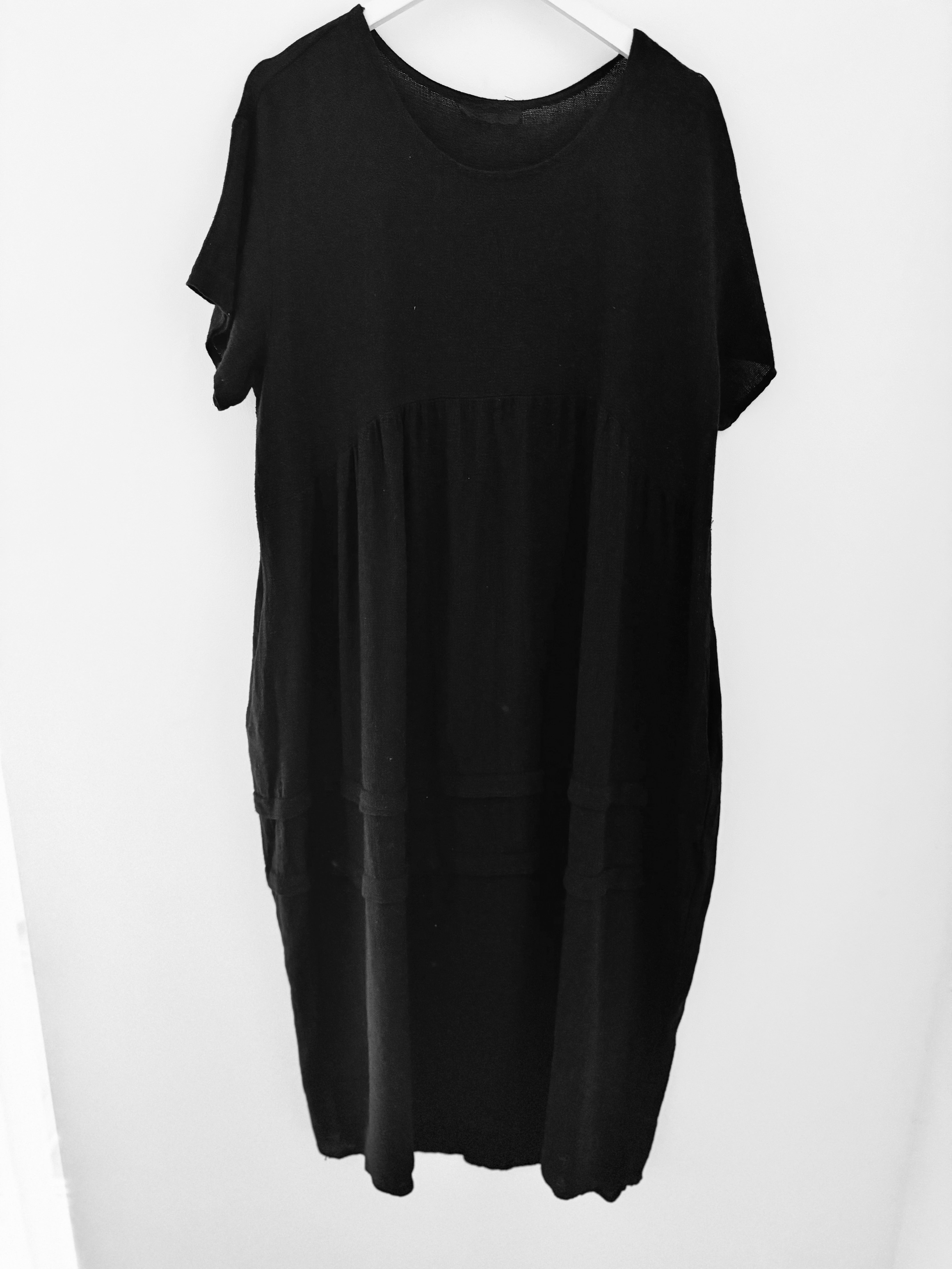 Cotton & Linen Cocoon Dress in Black