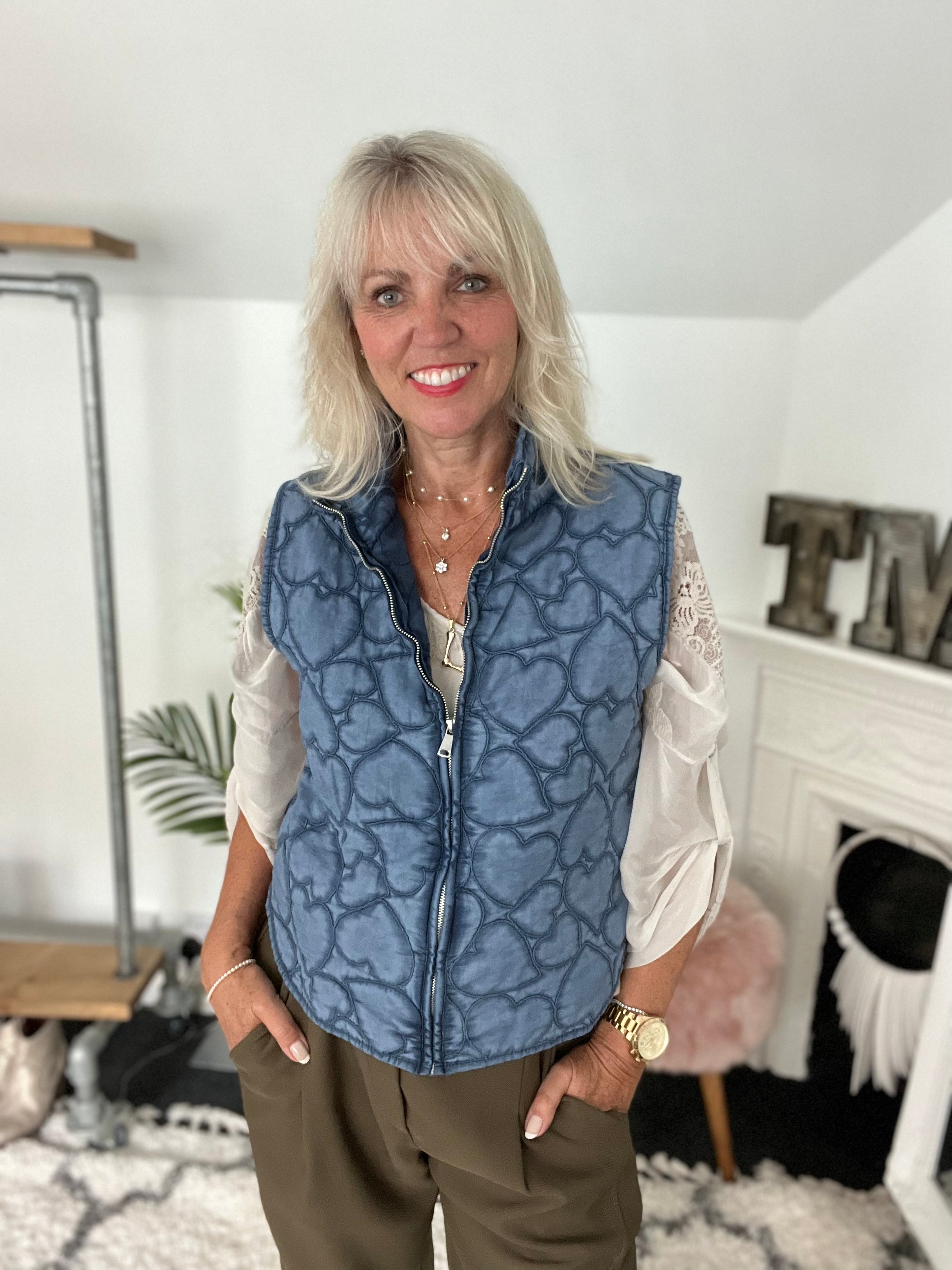 Quilted Gilet with Denim Hearts