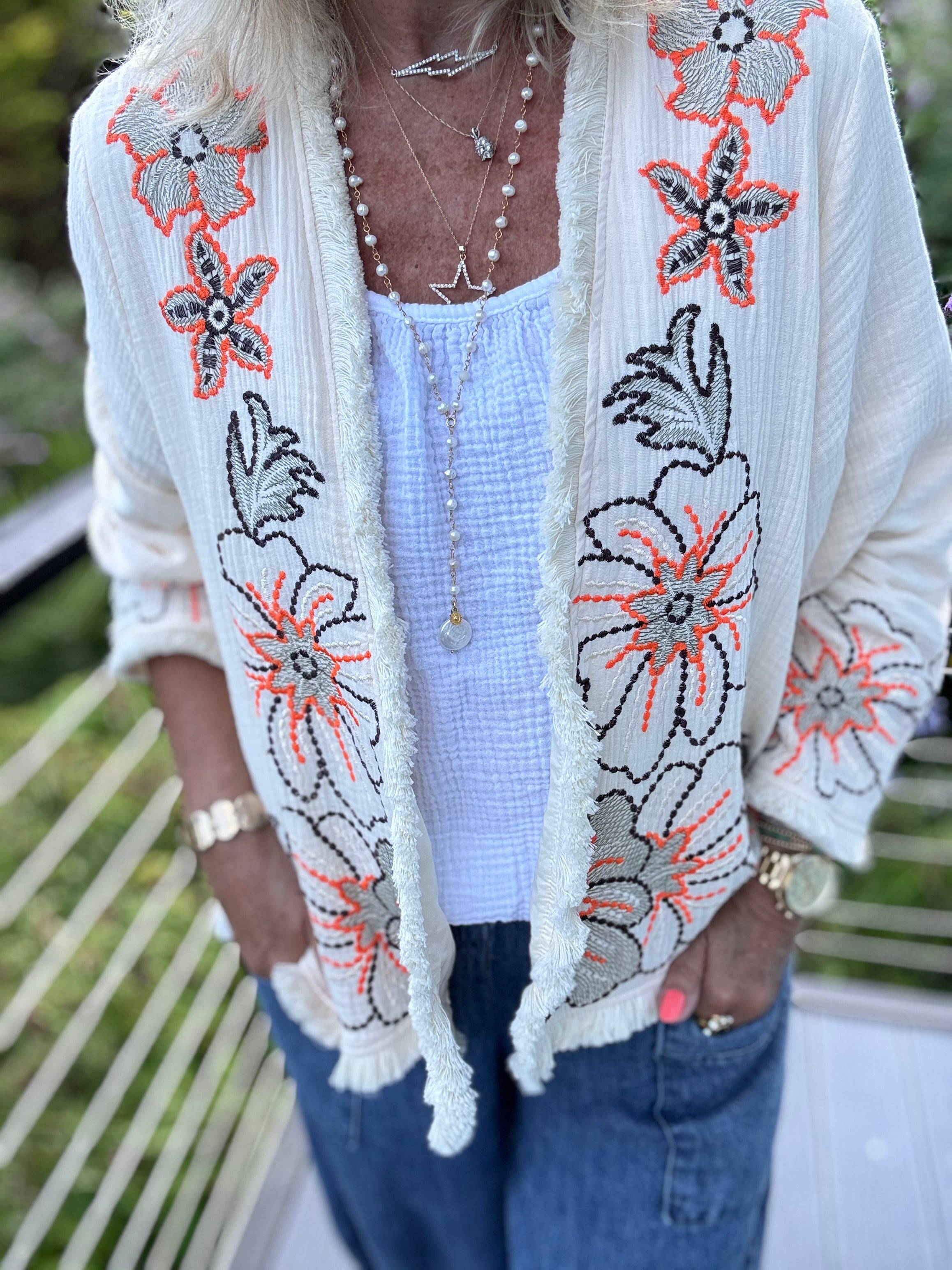 Luxe Embroidered Jacket in Vanilla