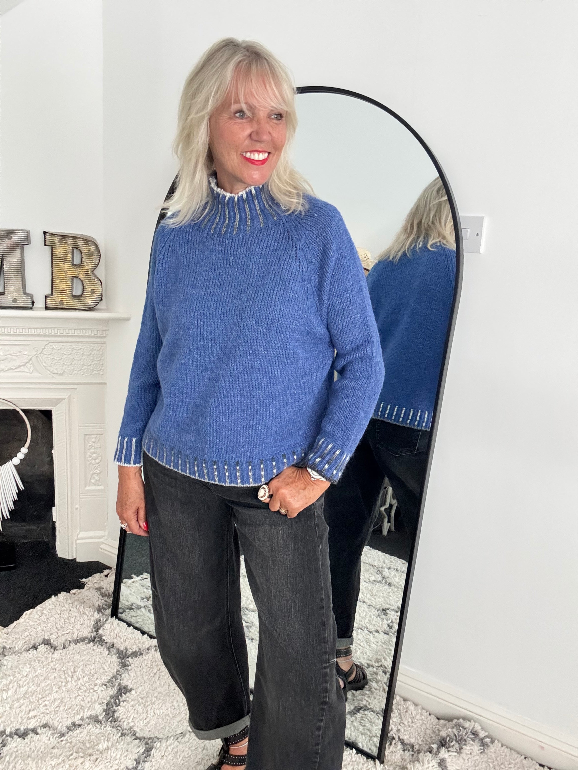 Stunning Funnel Neck Jumper in Blue