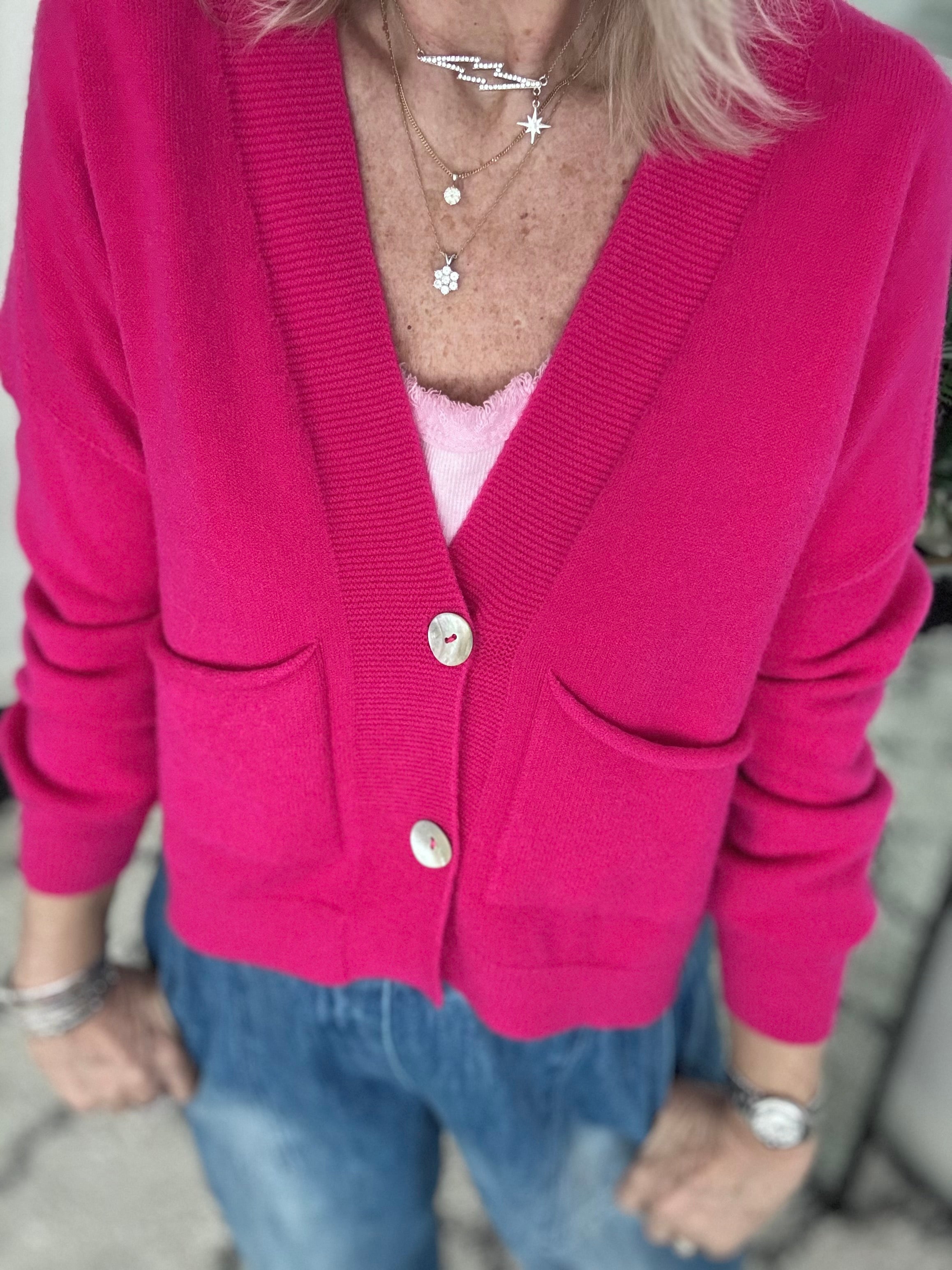 Soft Pocket Cardi in Raspberry Pink