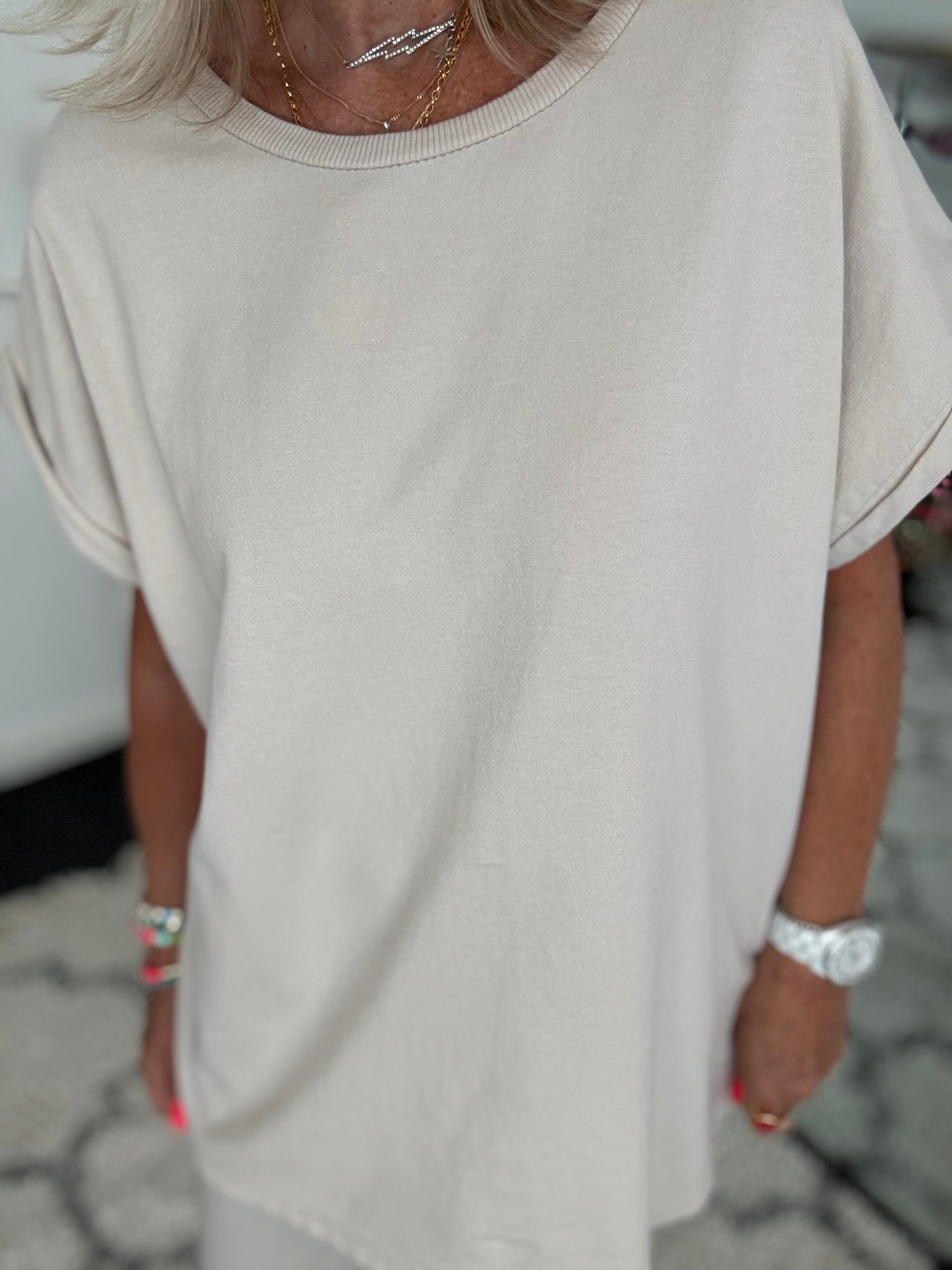 Oversized Cotton Tee in Stone