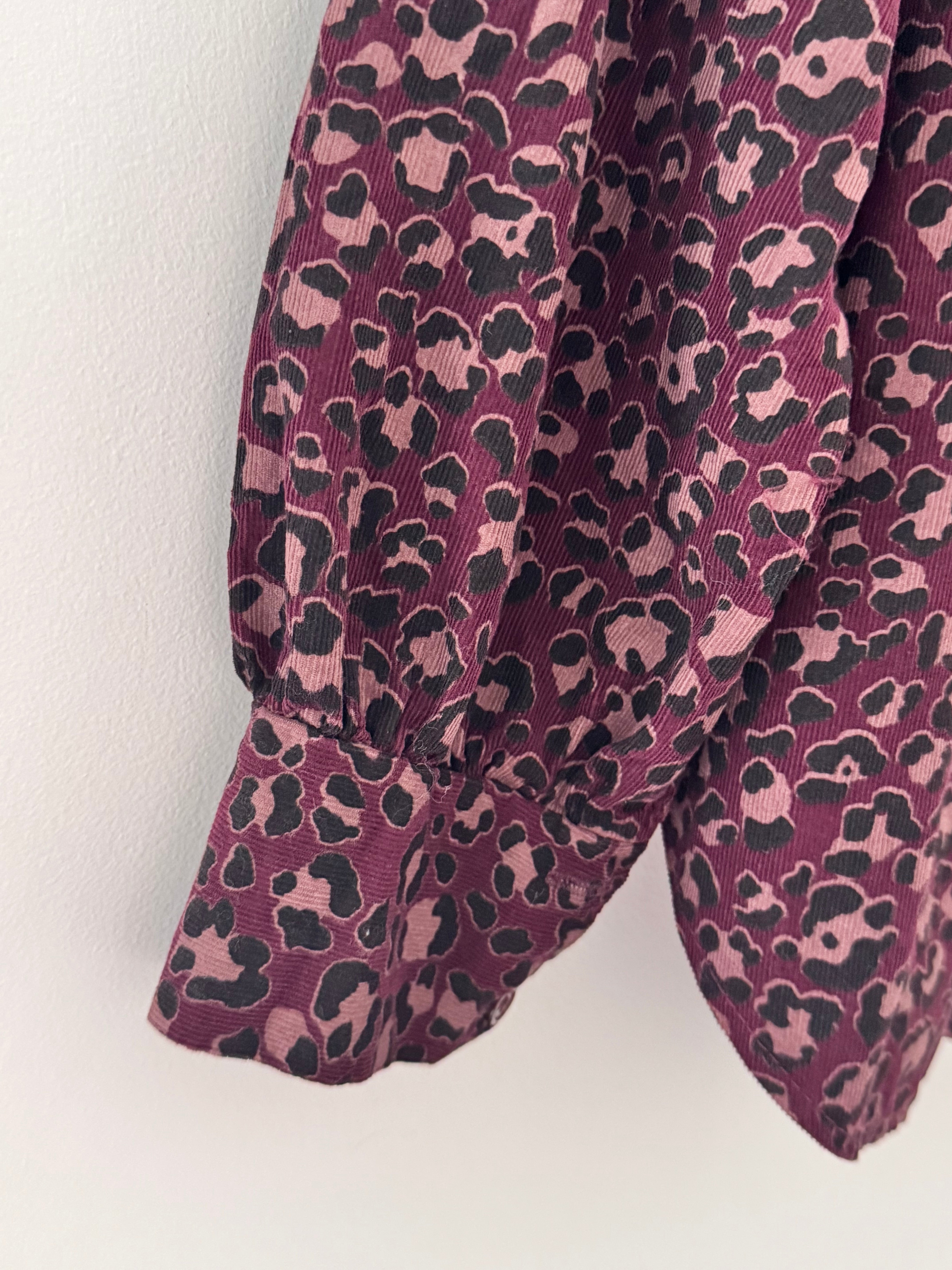 Needlecord Ruffle Blouse in Damson Leopard