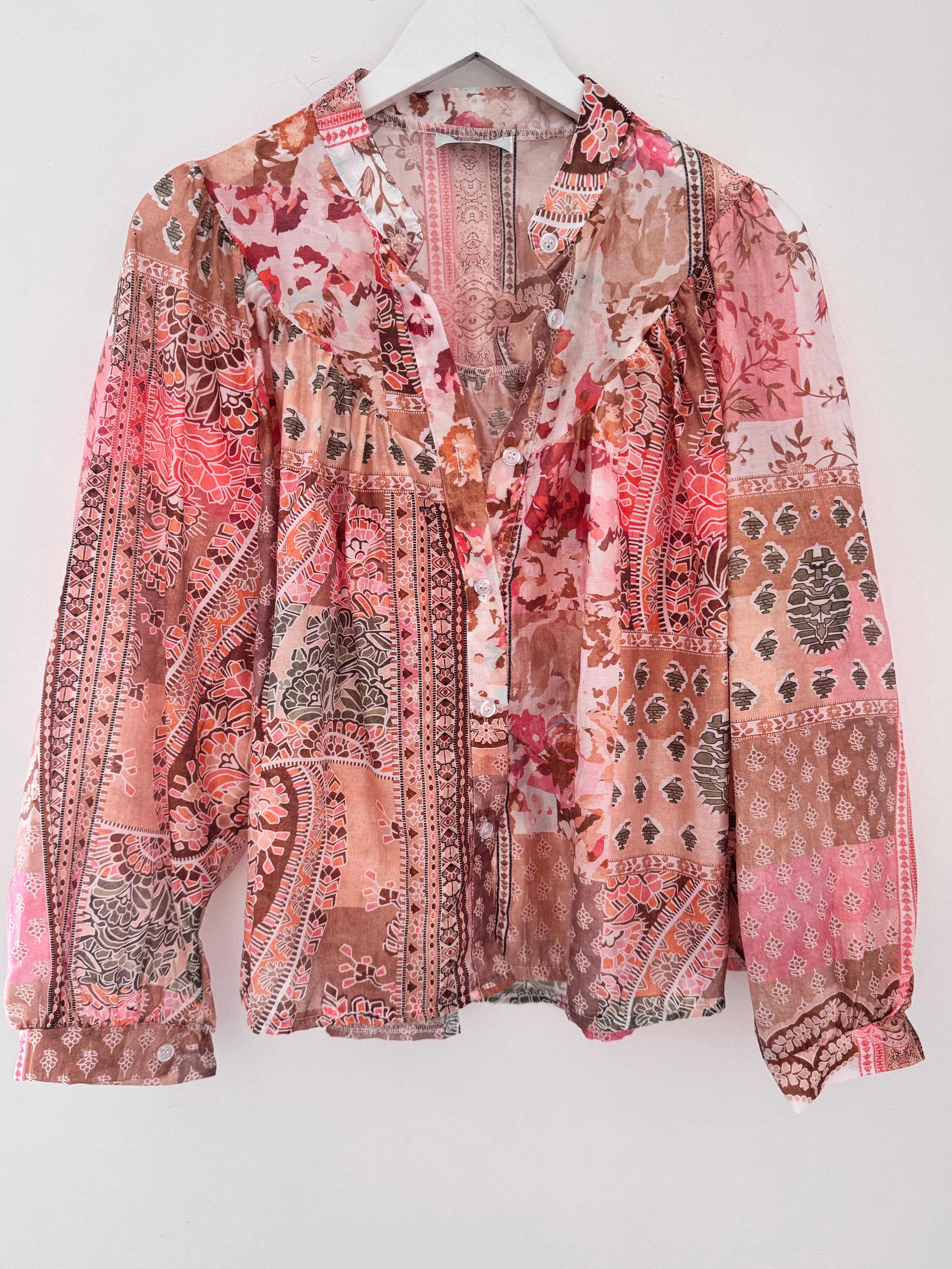 Patchwork Shirt in Coral & Pink