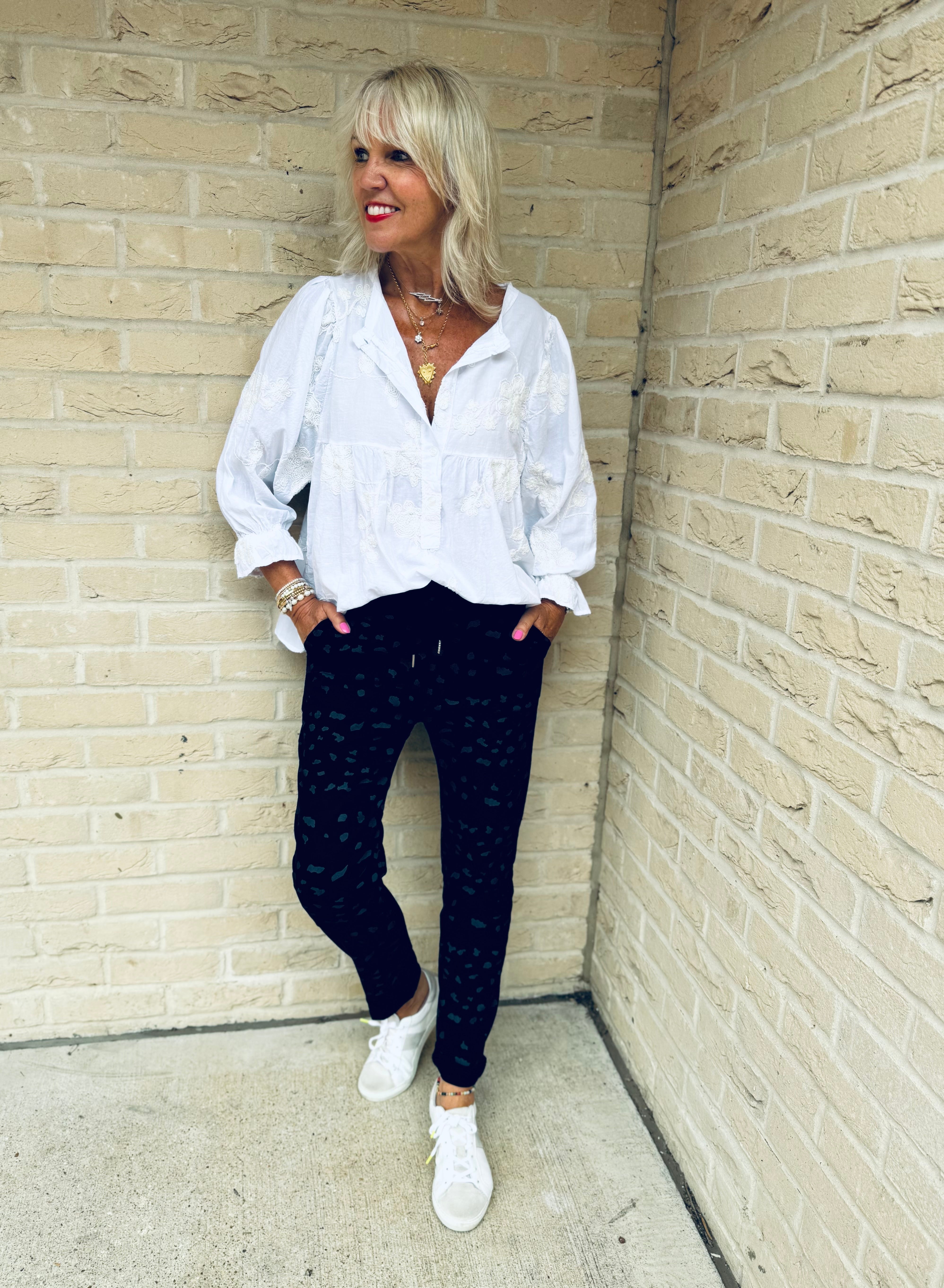 Super Stretch Joggers in Black Leopard