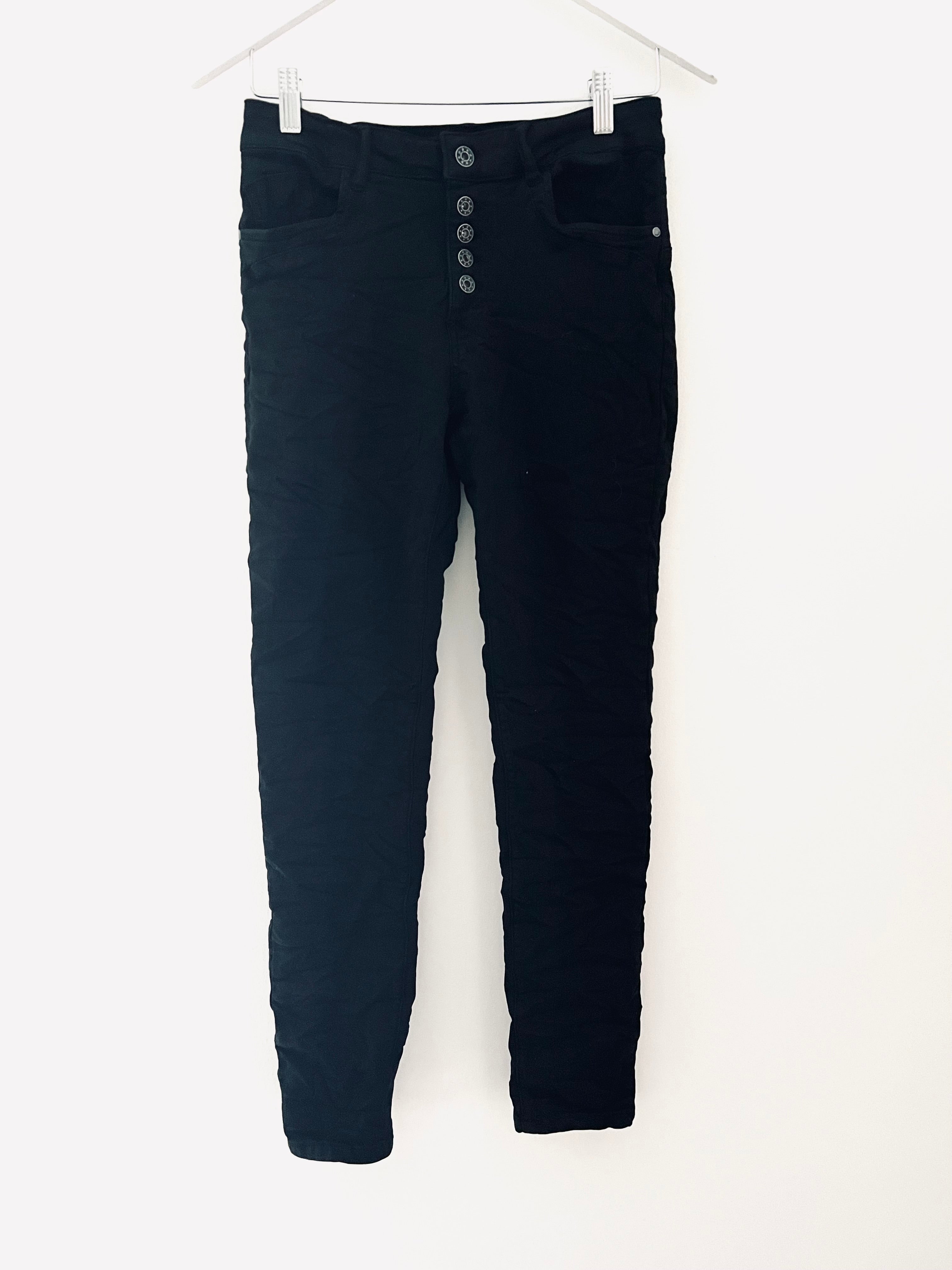 Button Fly Stretch Jeans in Black