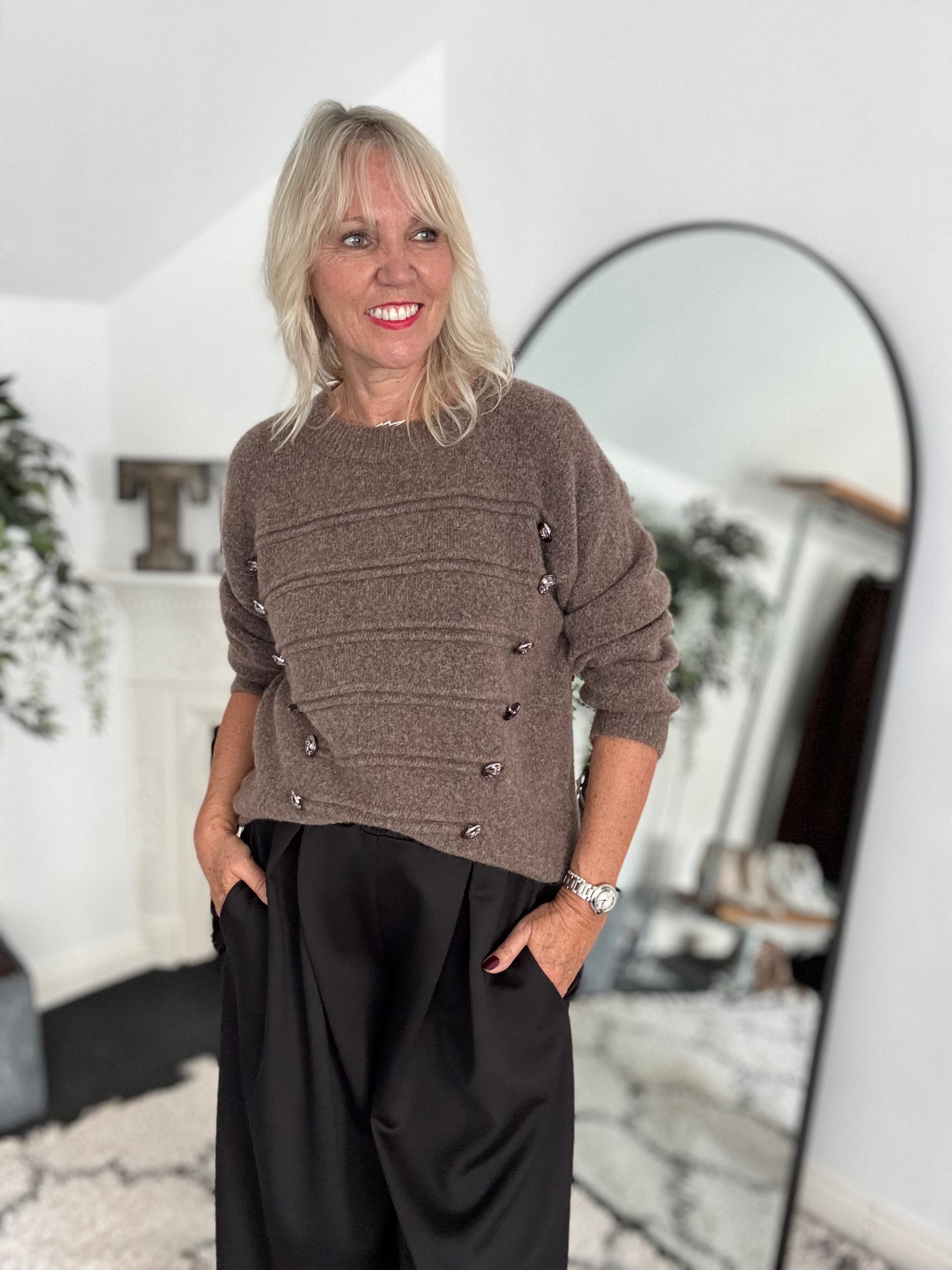 Soft Military Jumper in Mocha
