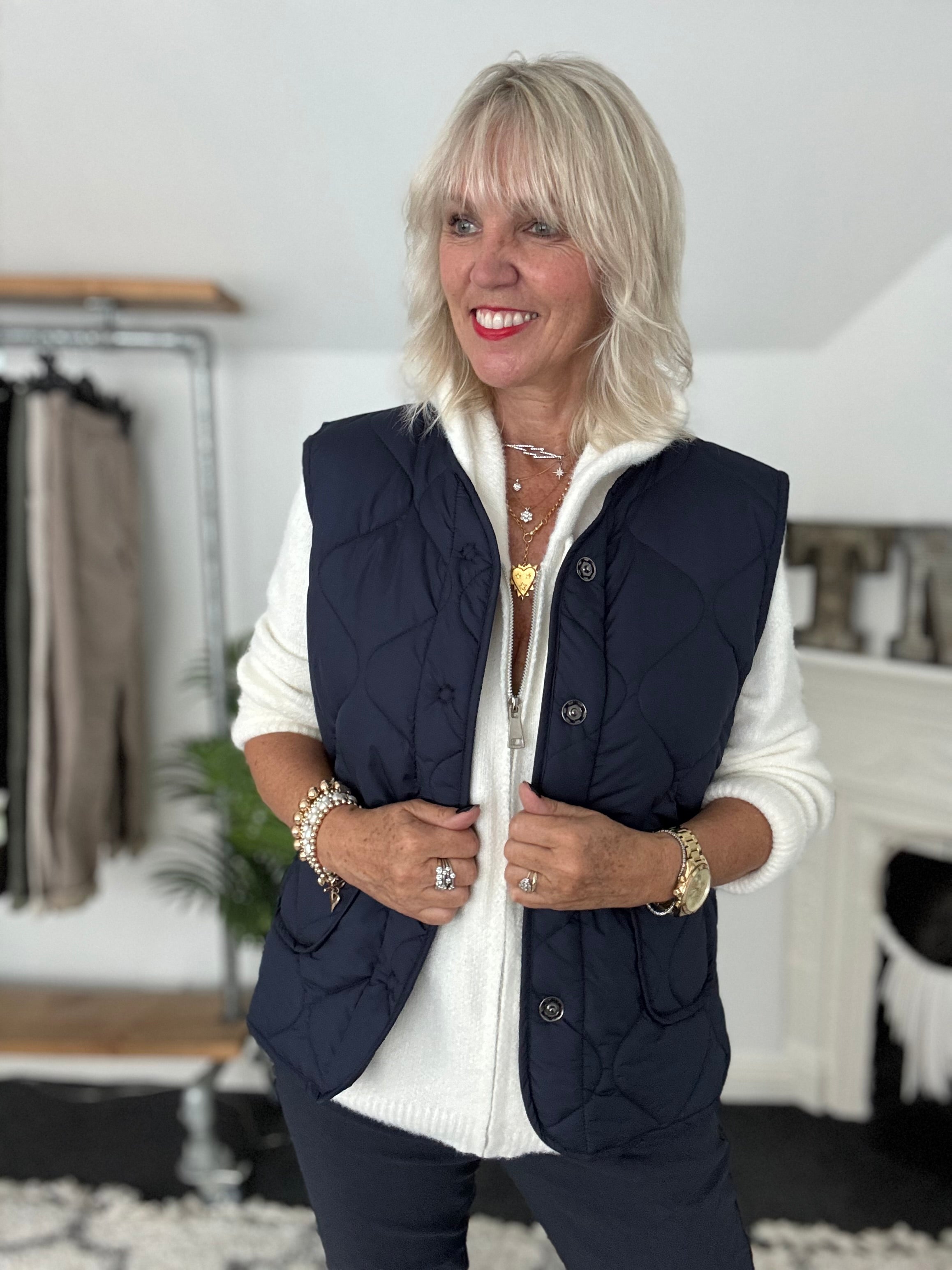 Reversible Quilted Gilet in Navy & Leopard