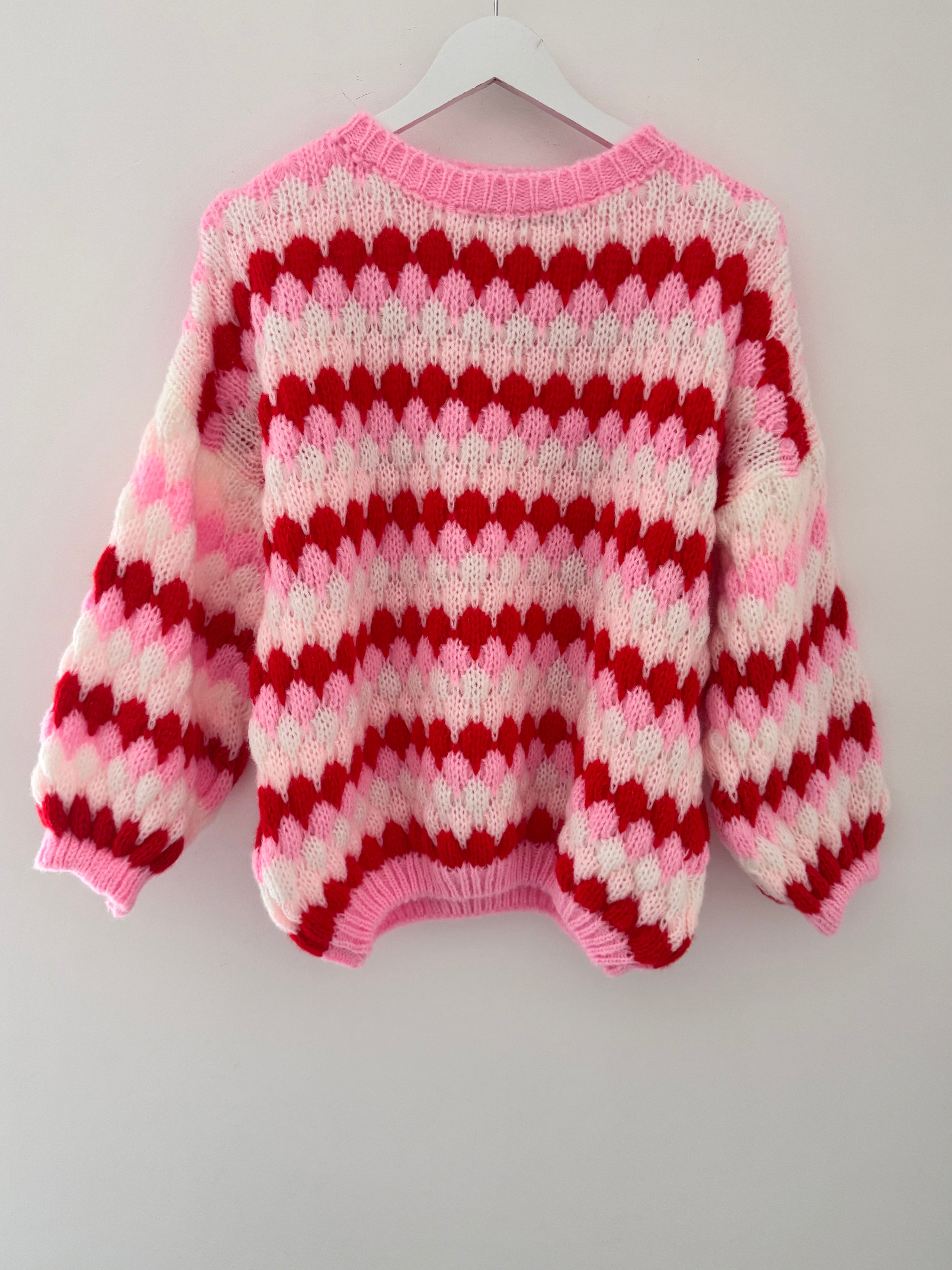 Waffle Knit Jumper in Pink & Red