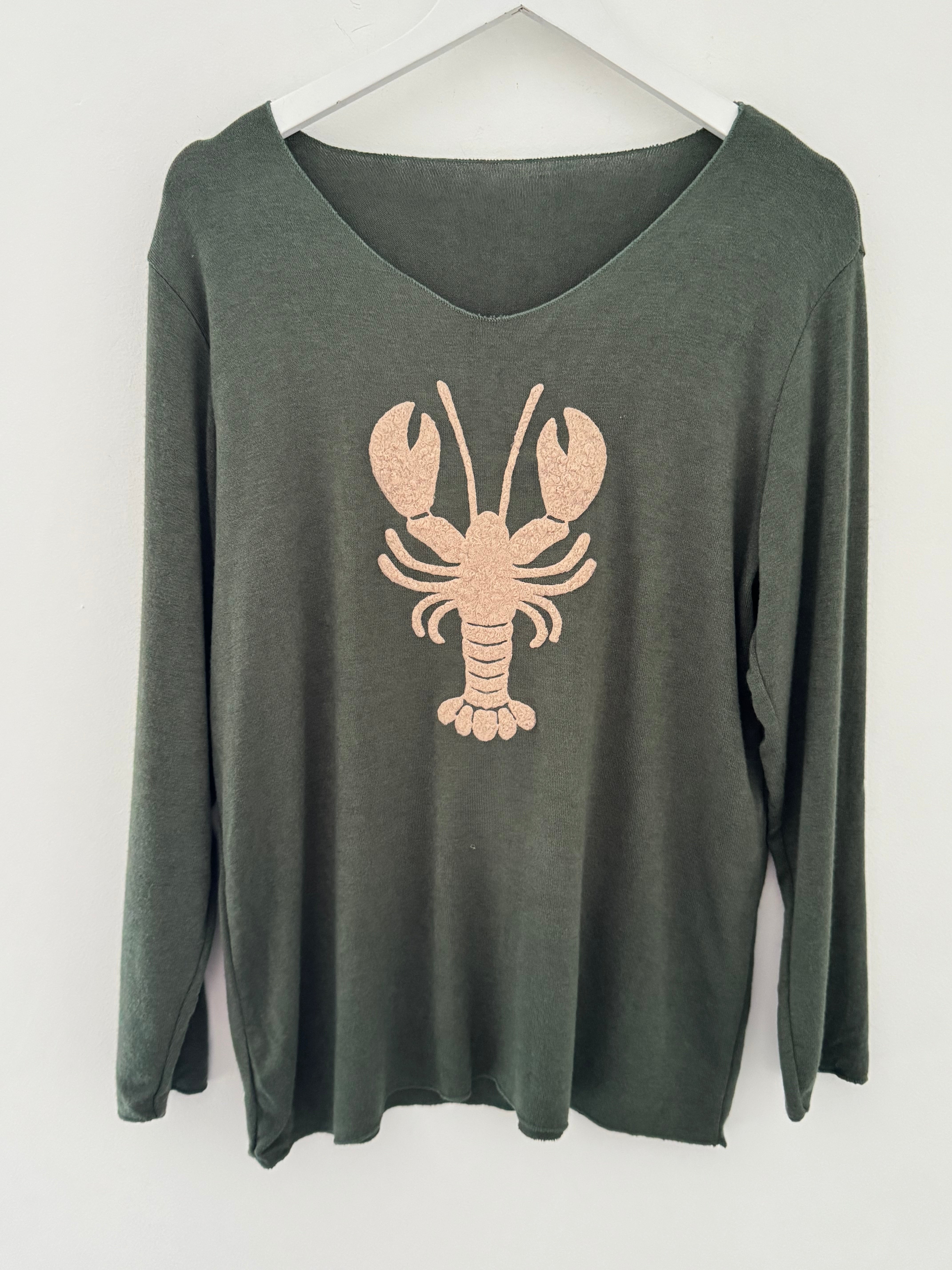 Soft V Neck Lobster Knit in Khaki