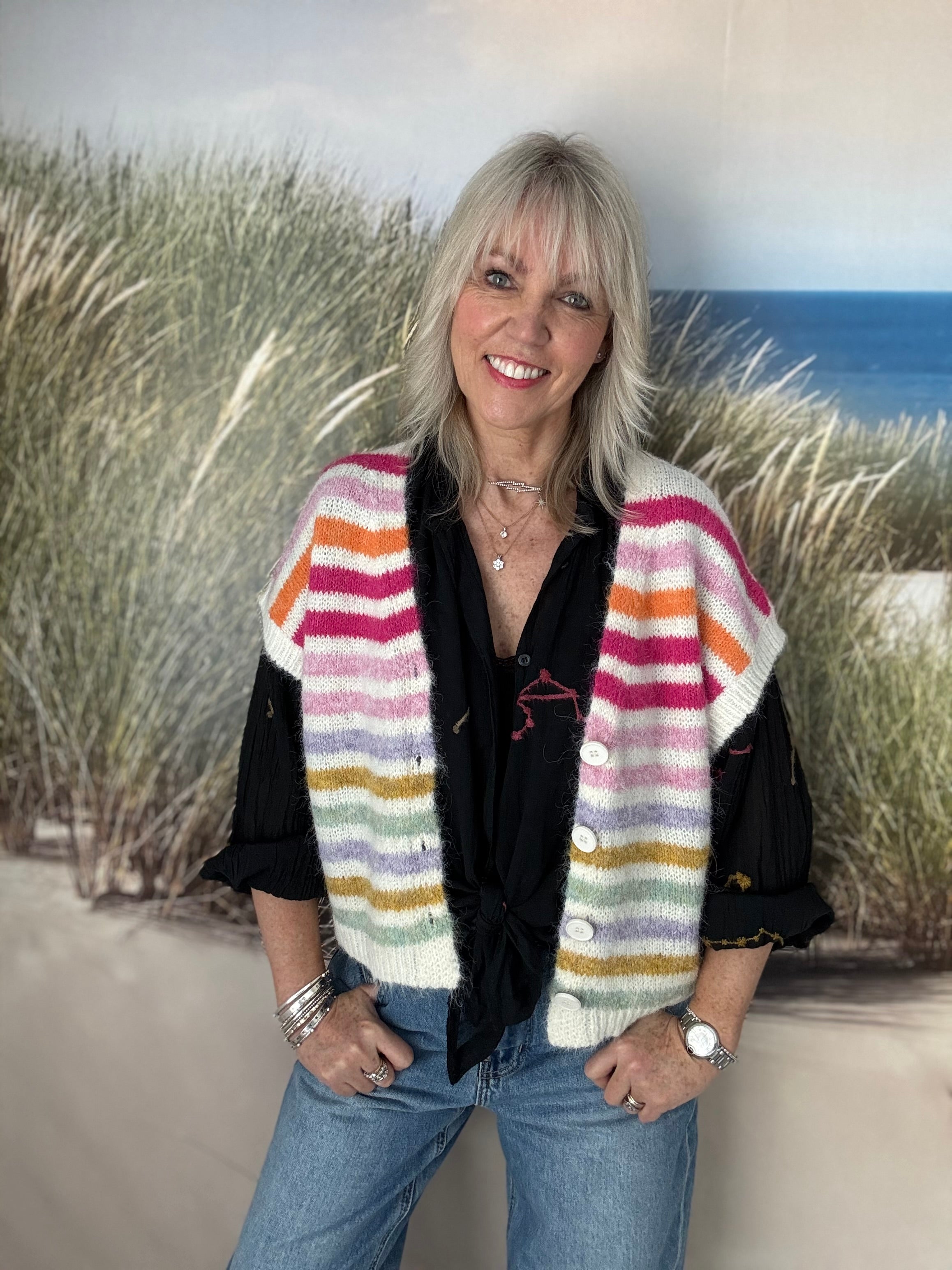 Stripe Button Tank in Multi Colours