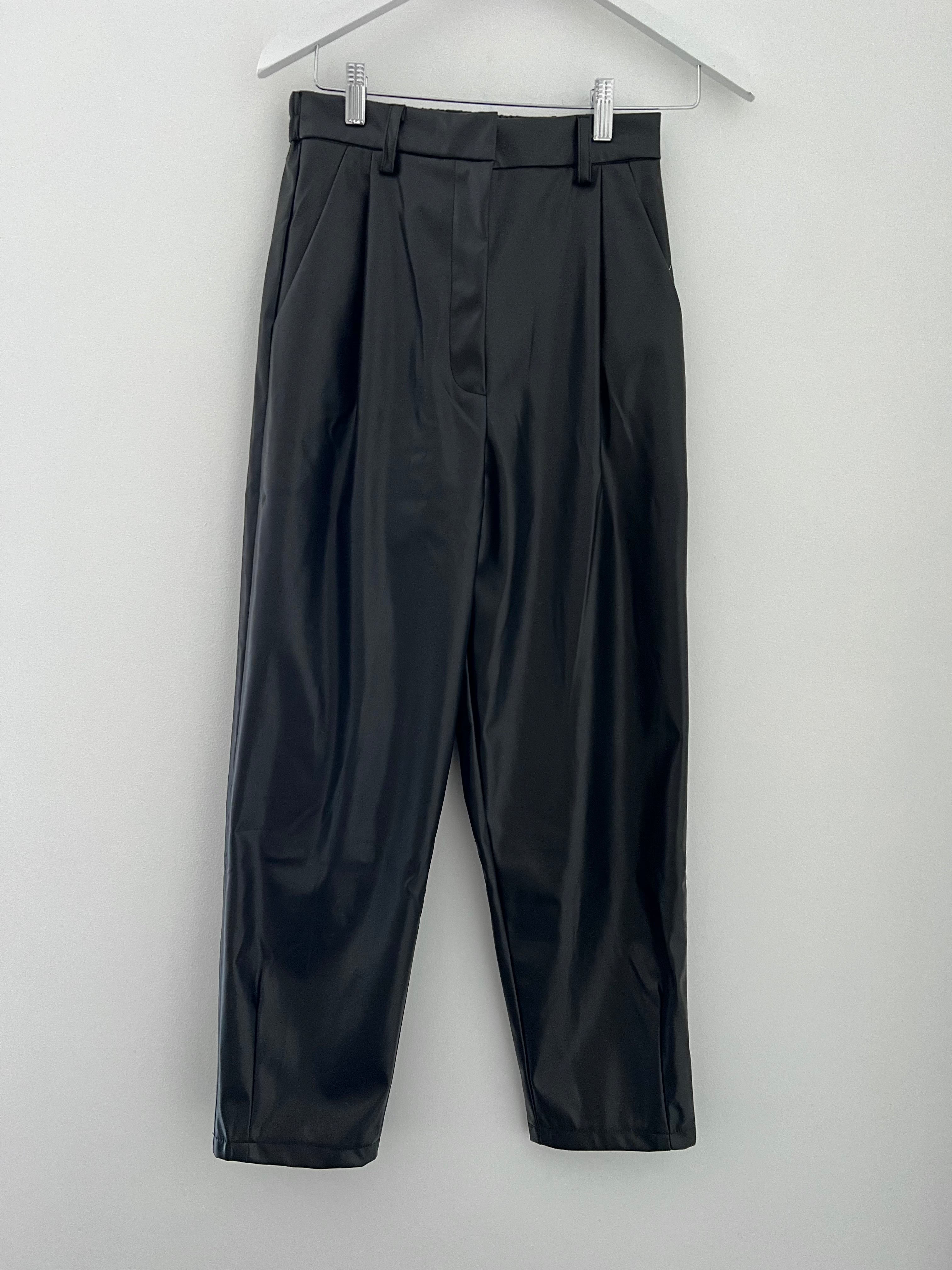 Vegan Leather Boyfriend Trousers in Black