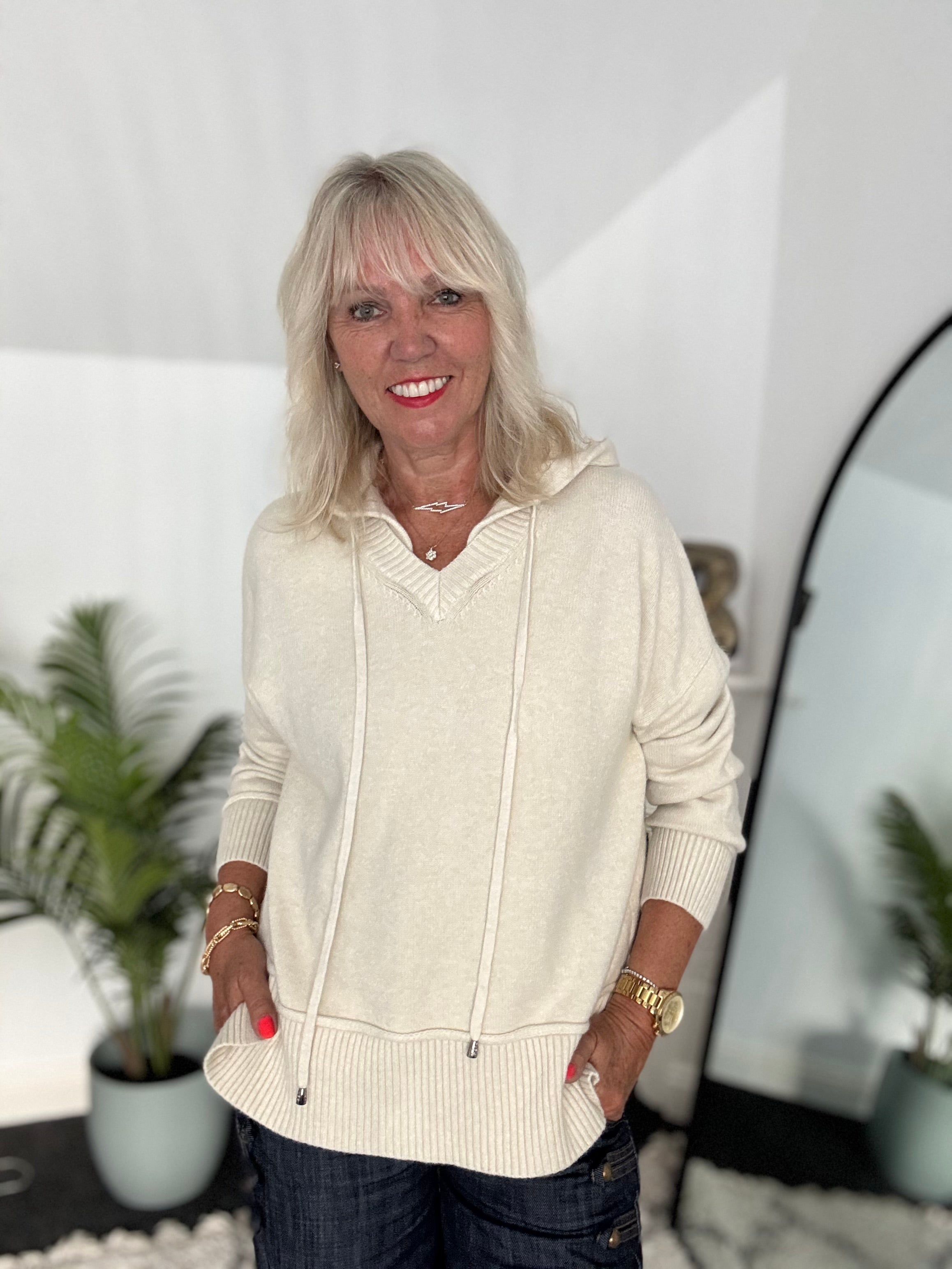 Soft Hooded Jumper in Ecru