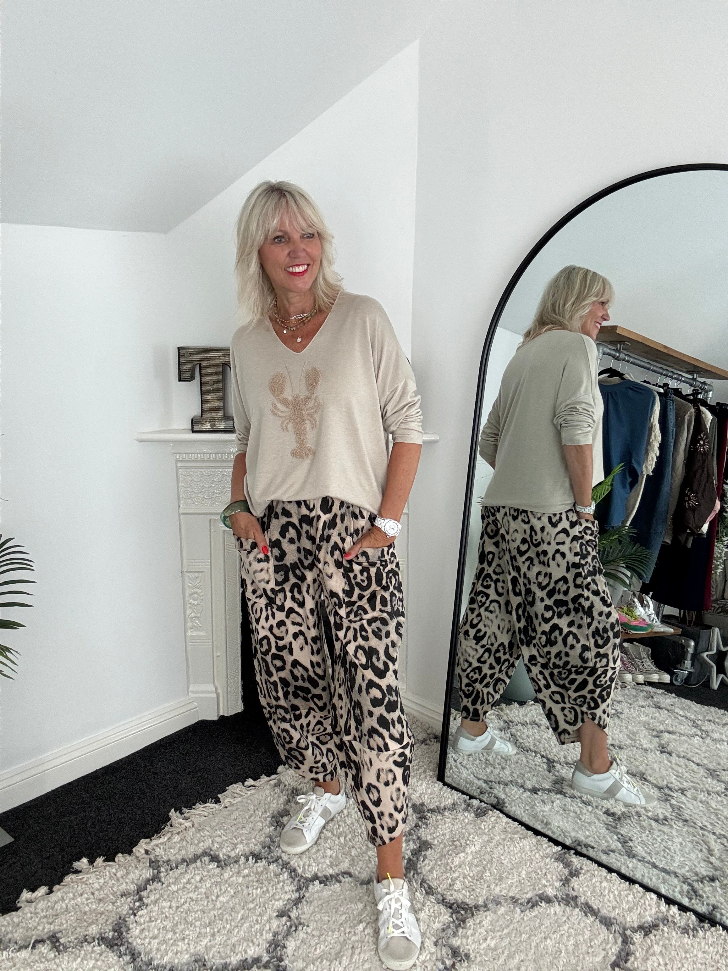Soft V Neck Lobster Knit in Stone