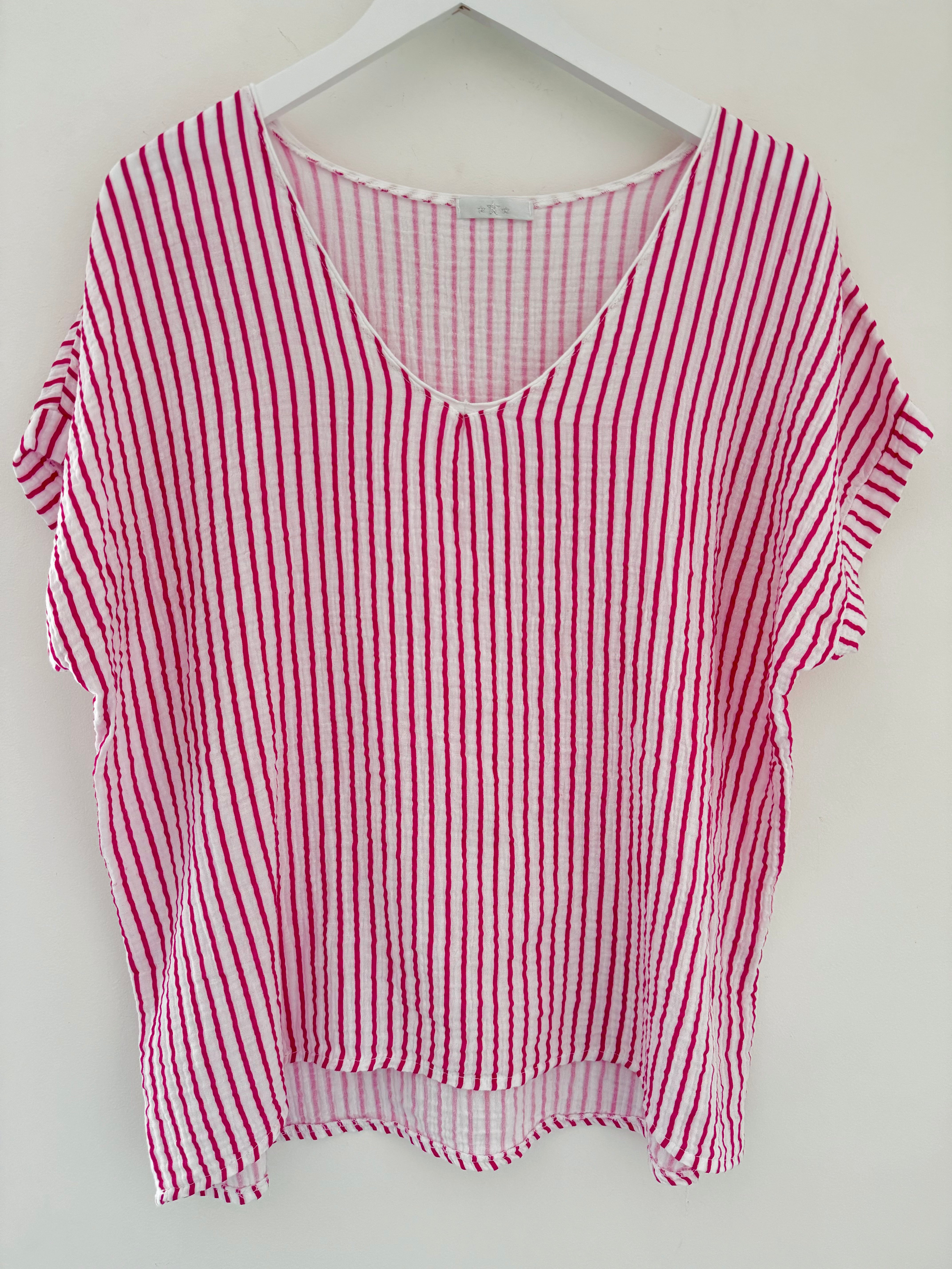 Cheesecloth Stripe Top in Pink & White
