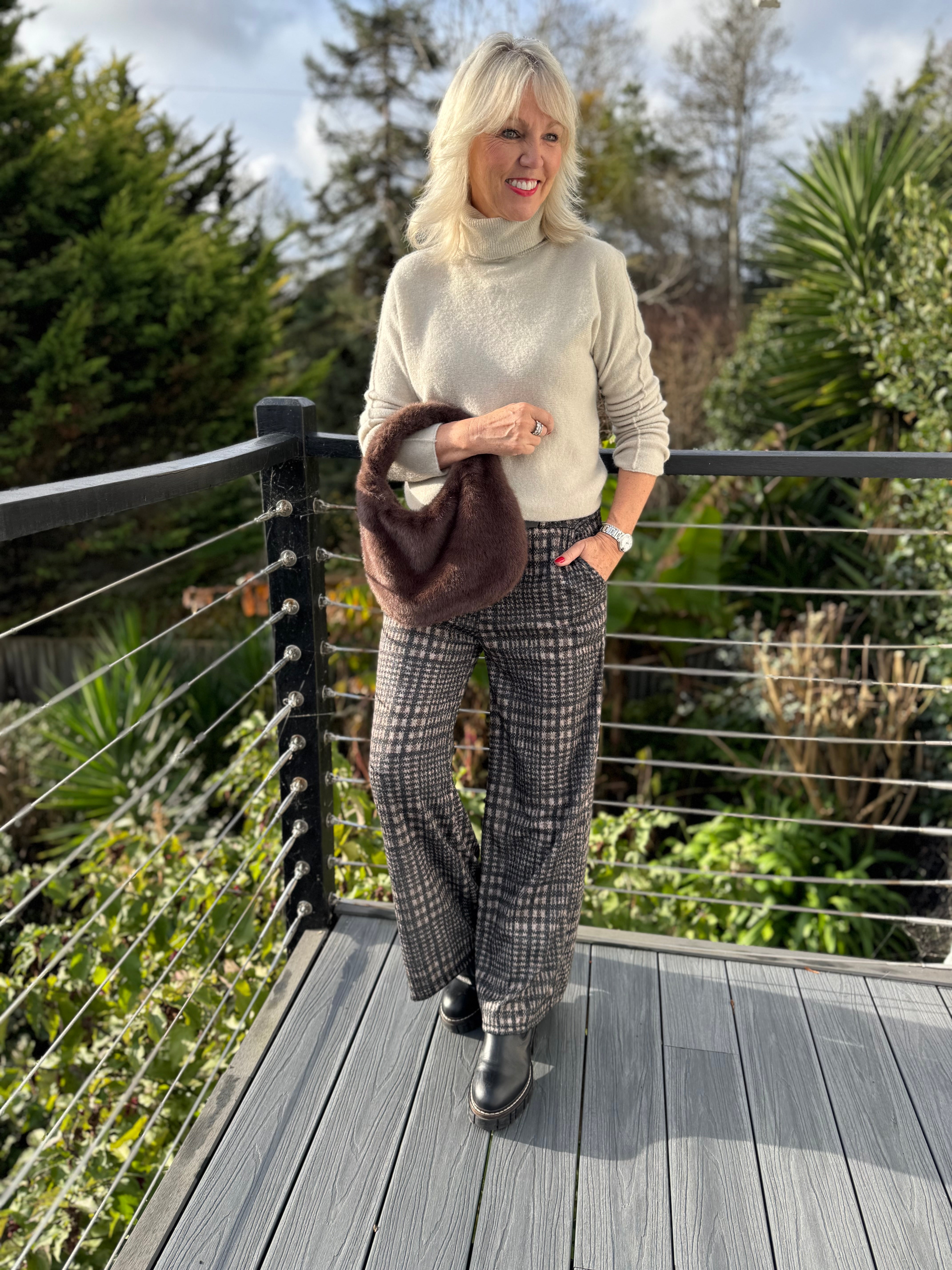 Soft Brushed Check Trousers with Stretch Waist