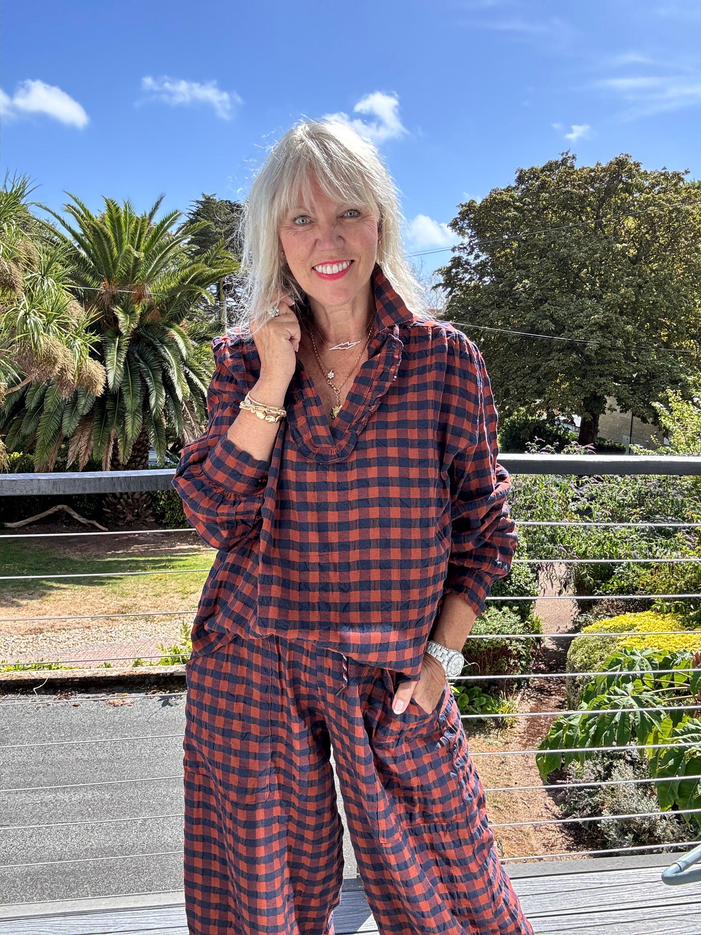 Check Shirt in Rust & Navy