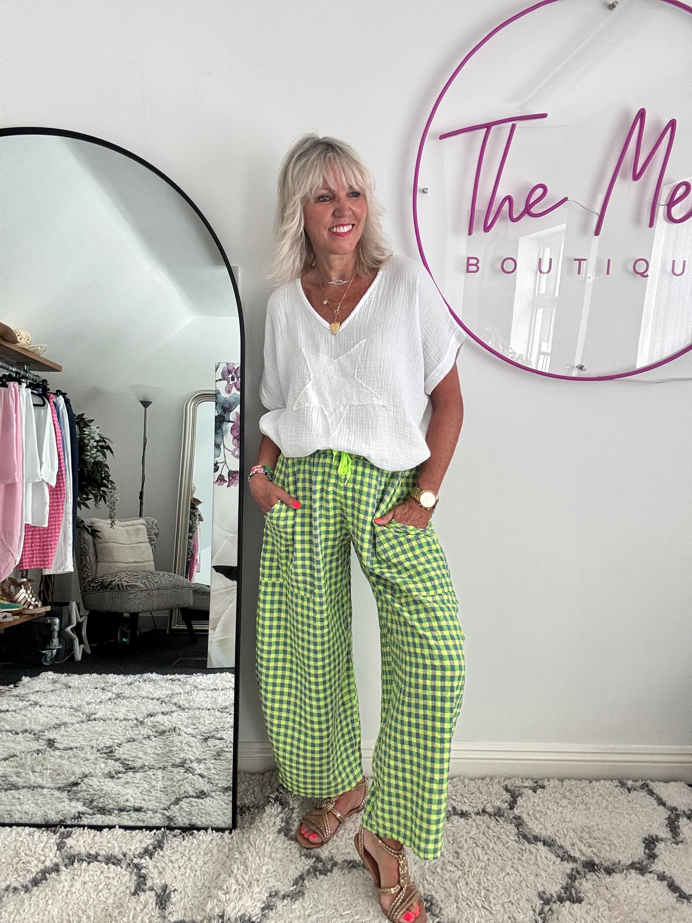Barrel Check Trousers in Neon Citrus