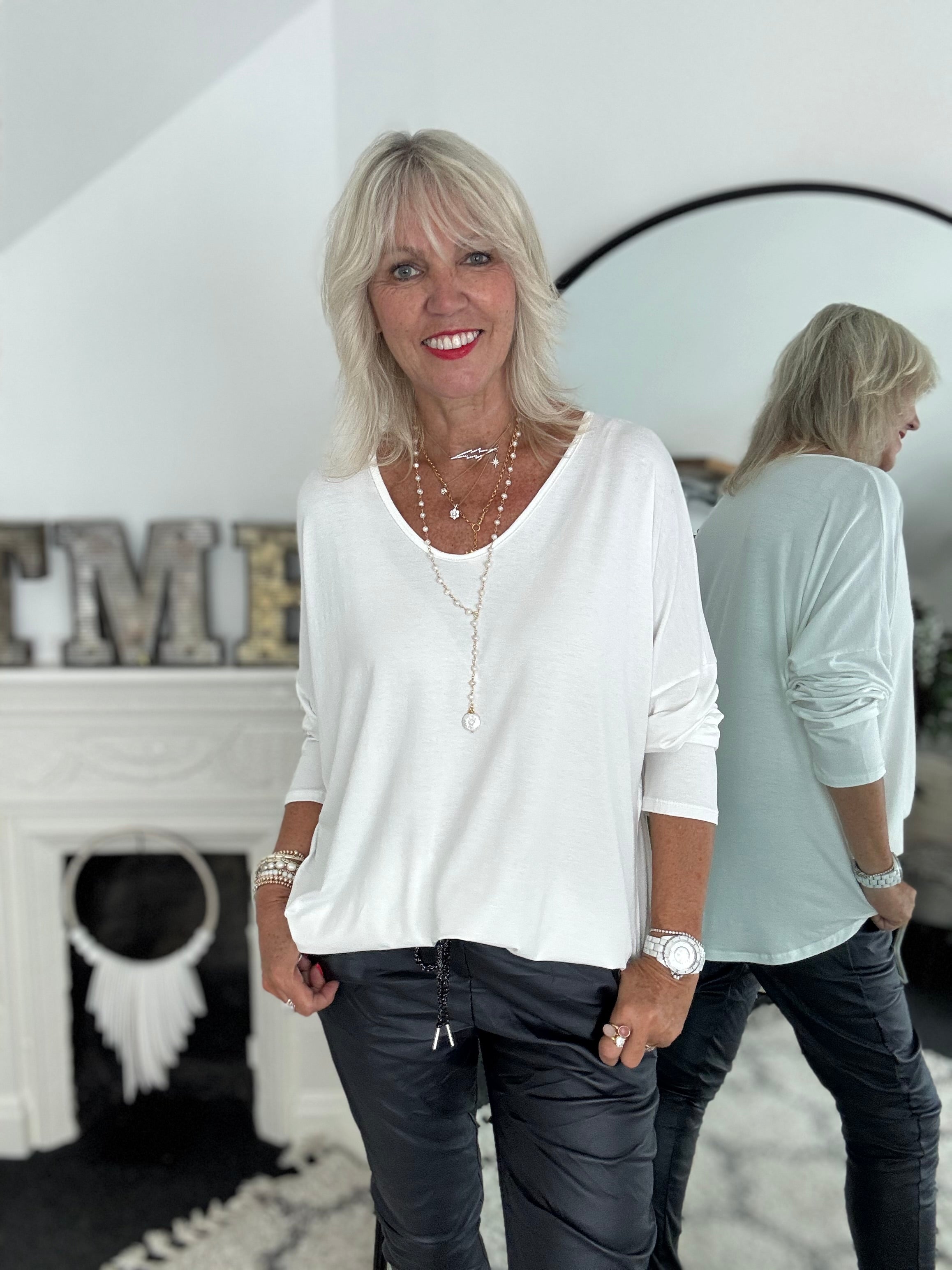 Oversized Long Sleeve Stretch Top in Ivory