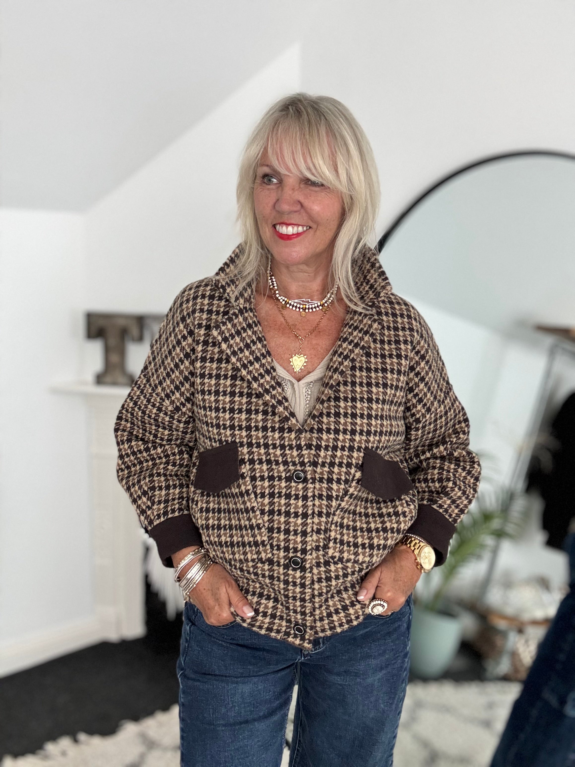 Stretch Tweed Jacket with Zip Sides