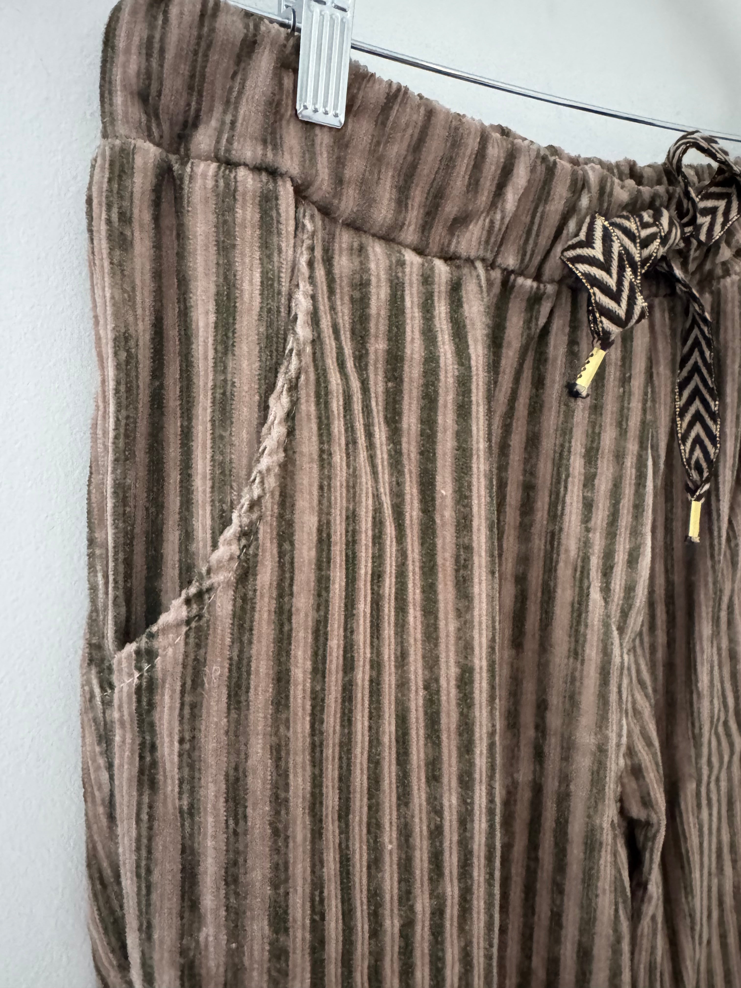 Chenille Cord Joggers in Mocha & Khaki Stripe