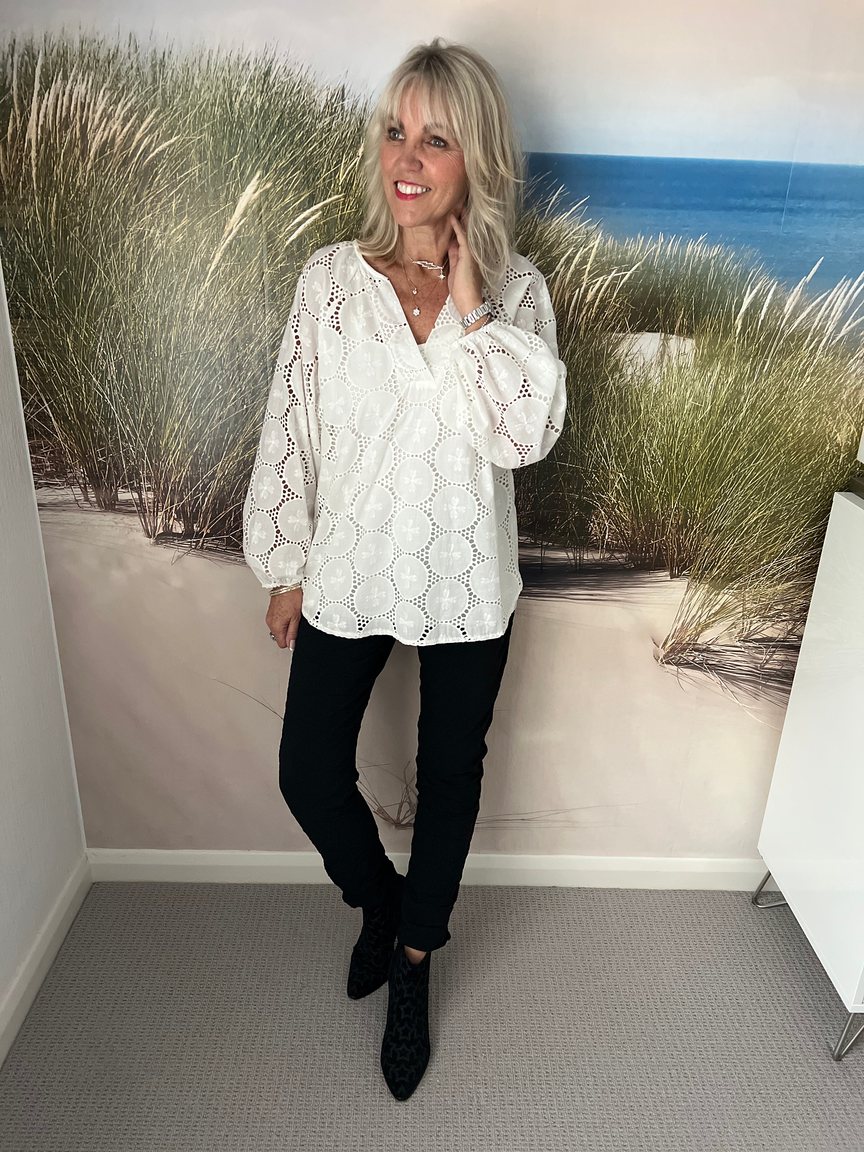 Broderie Cotton Shirt & Cami in White