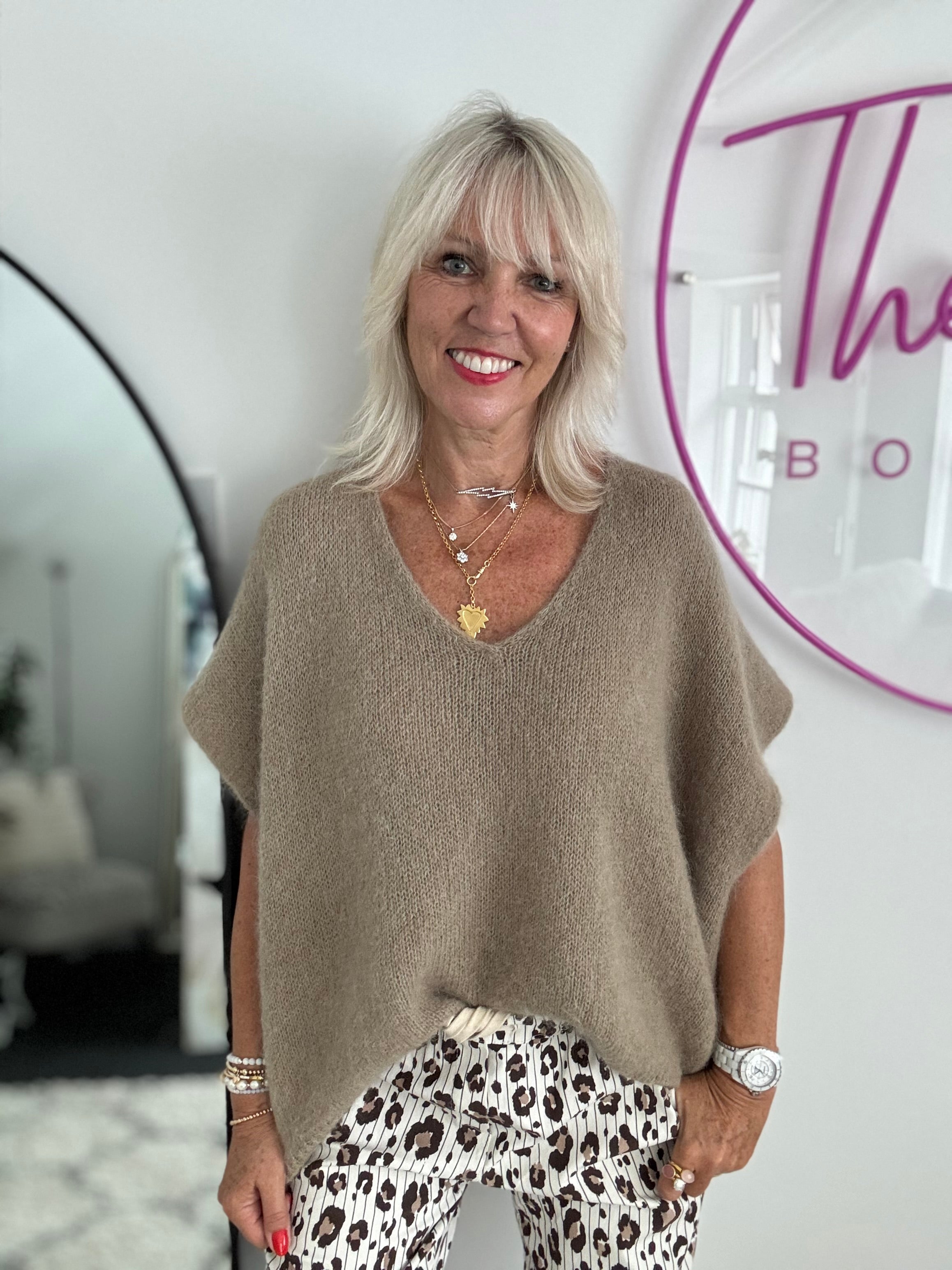 Mohair V Neck Tank in Truffle