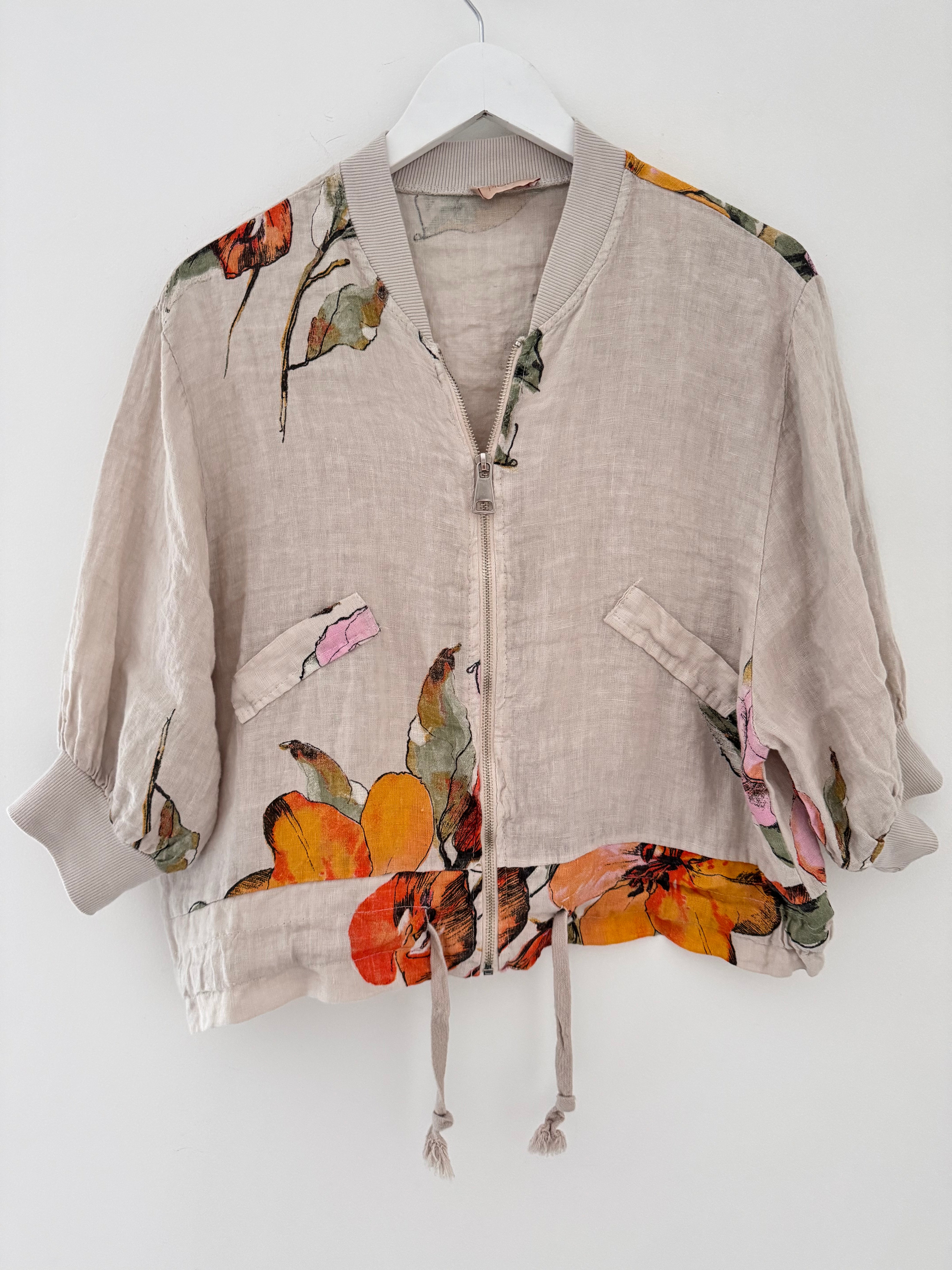 Linen Bomber Jacket in Light Mocha