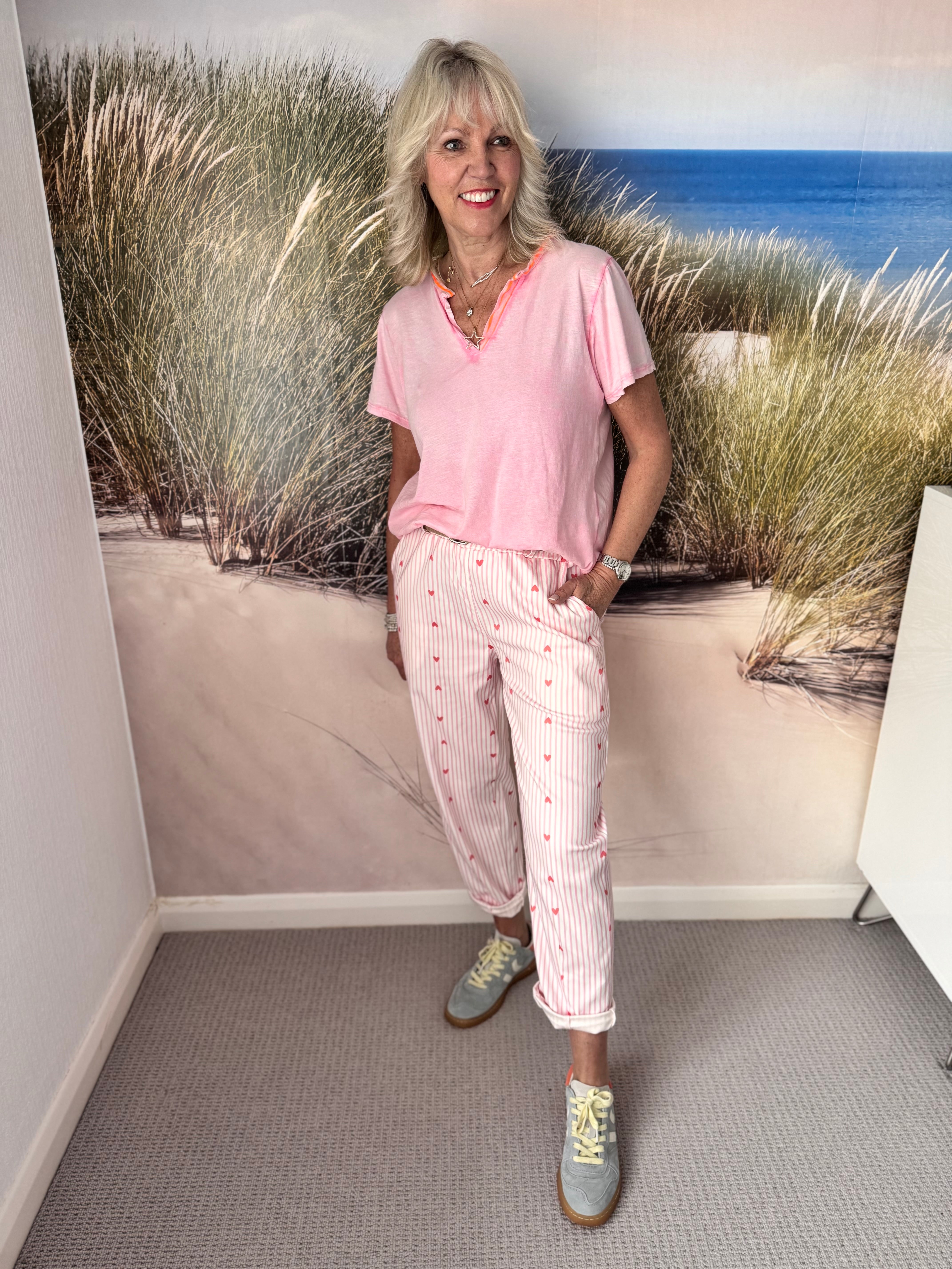 Pink Stripe Trousers with Hearts