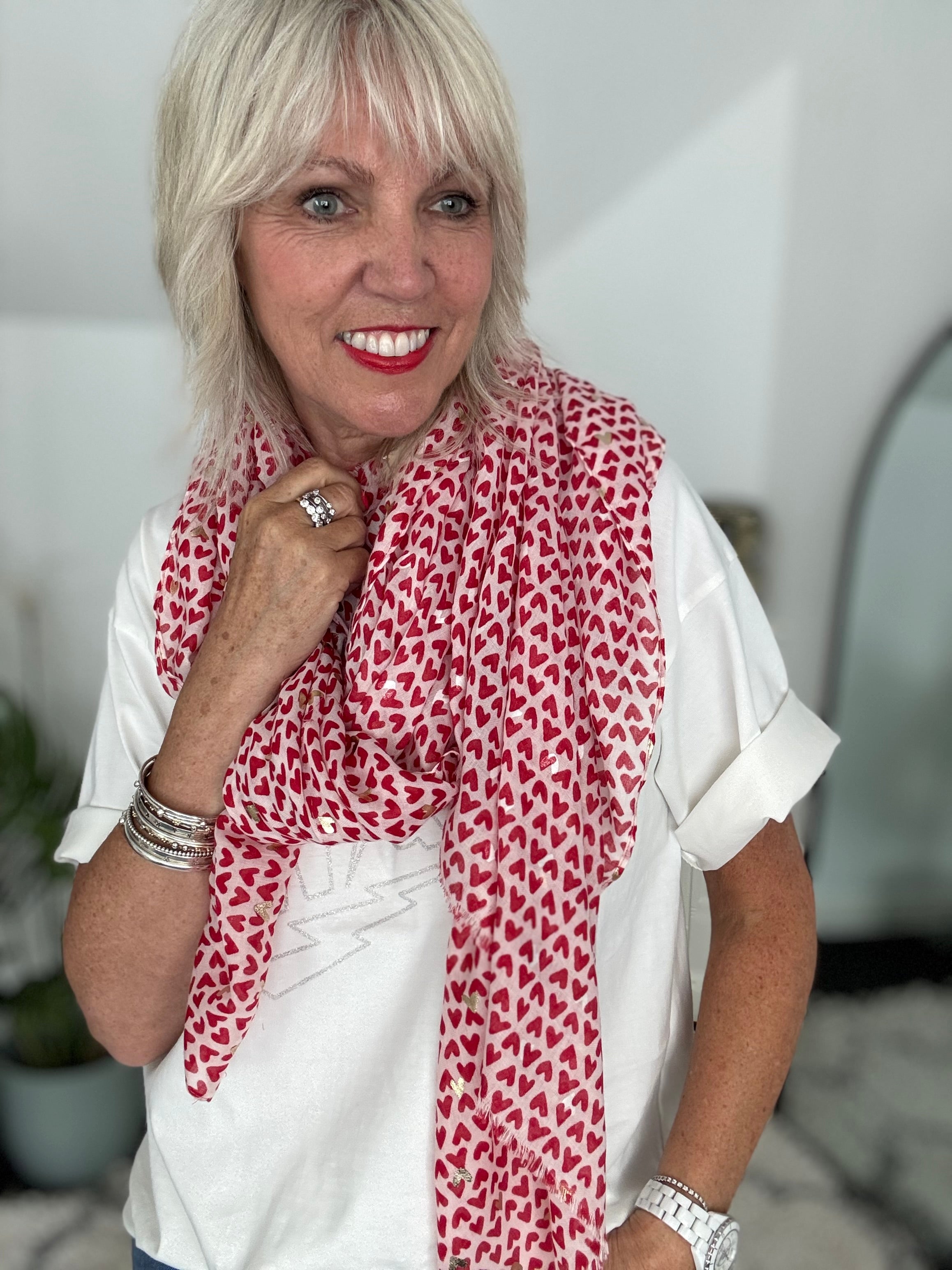 Gold Heart Scarf in Red
