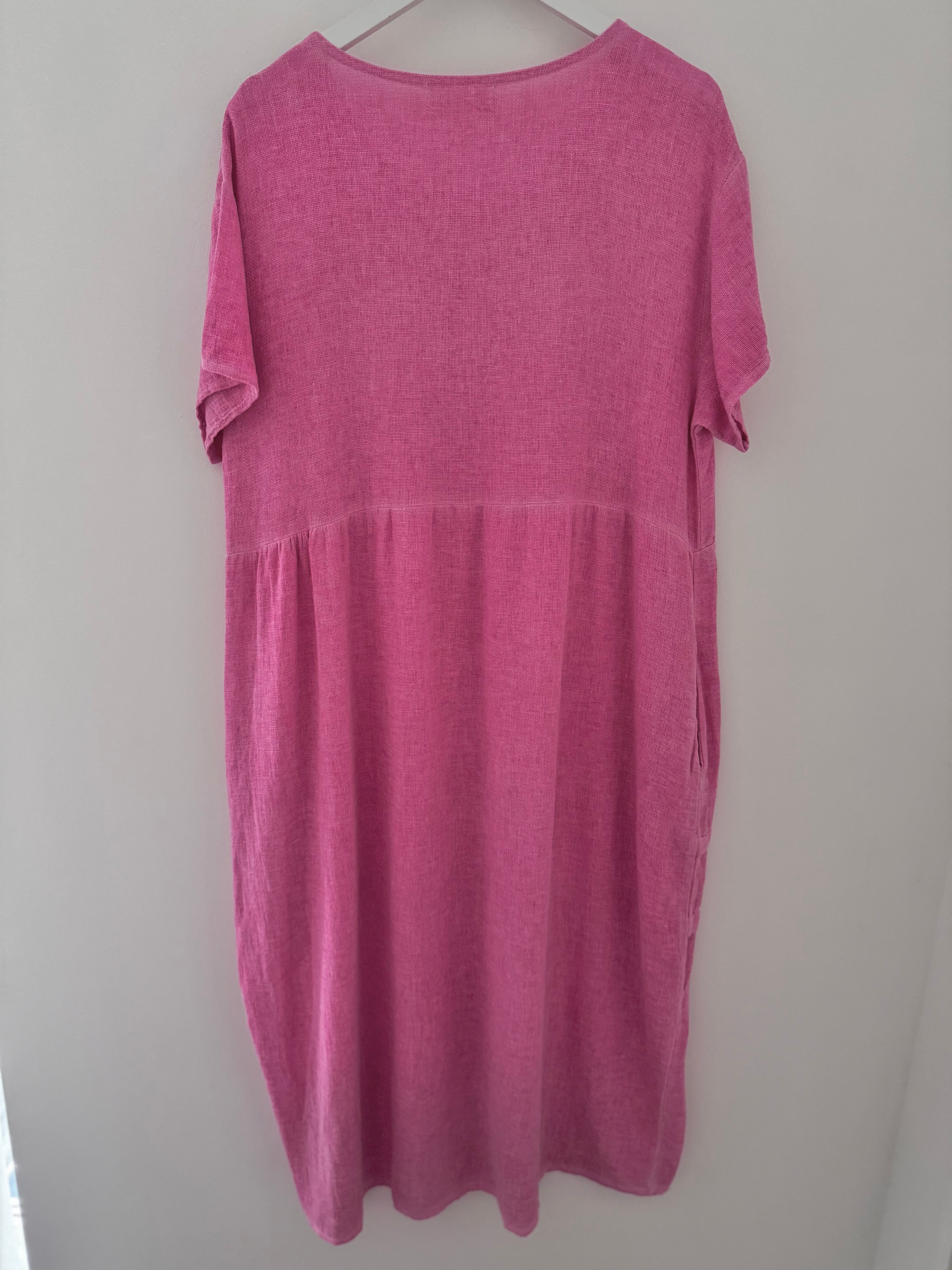 Cotton & Linen Cocoon Dress in Fuchsia