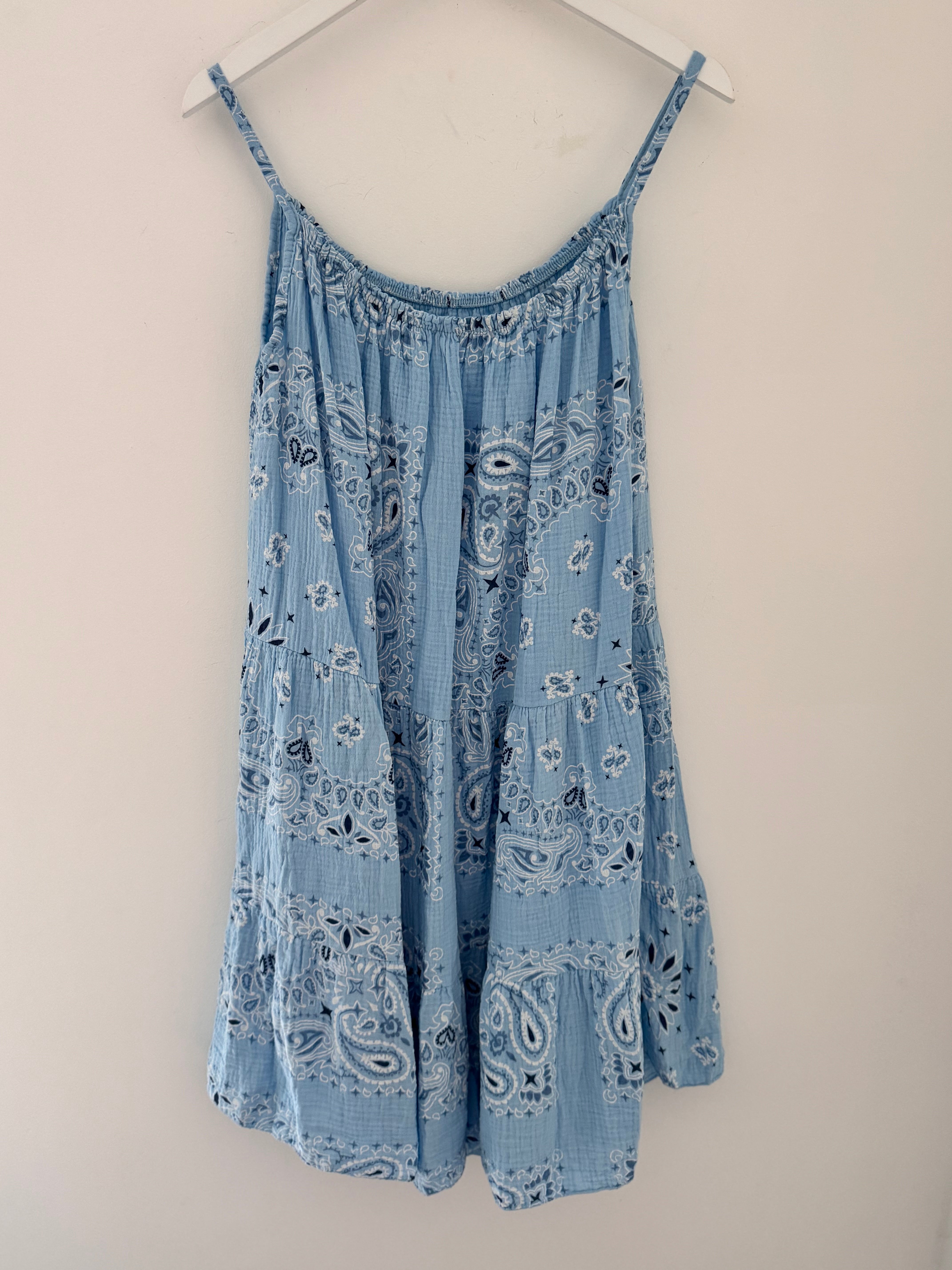 Paisley Cheesecloth Dress in Blue