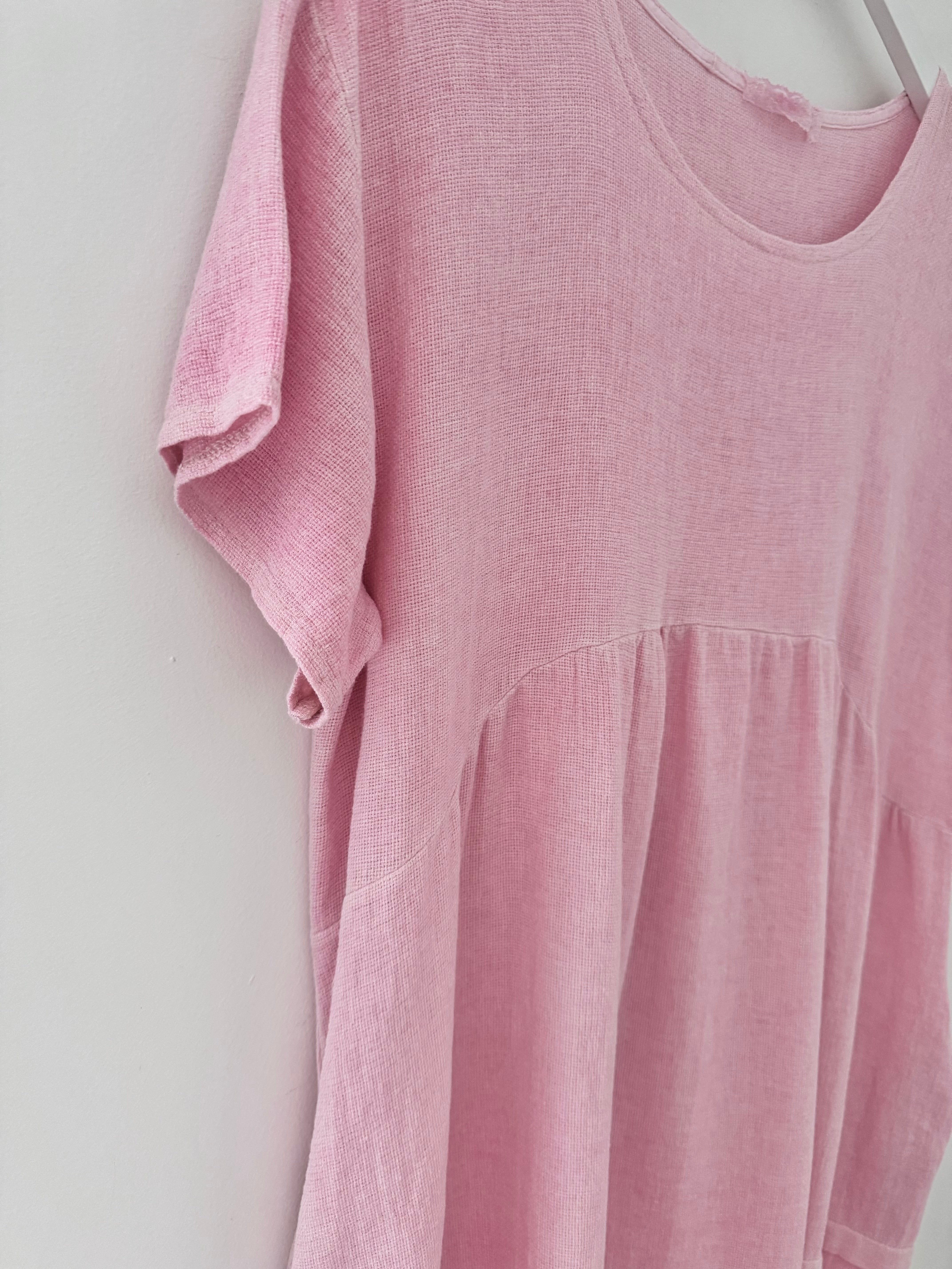 Cotton & Linen Cocoon Dress in Baby Pink