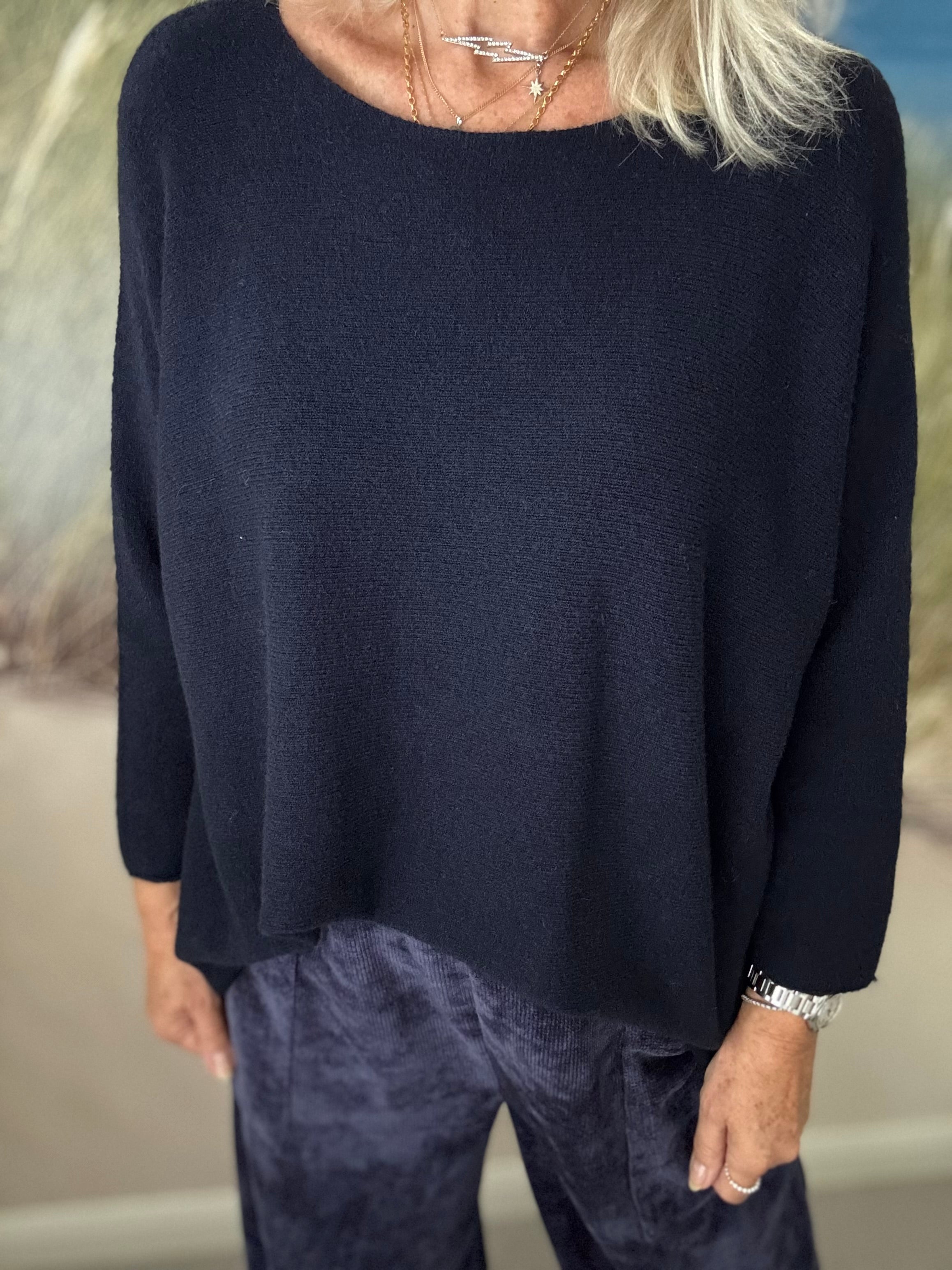 Slouchy Scoop Neck Jumper in Ink