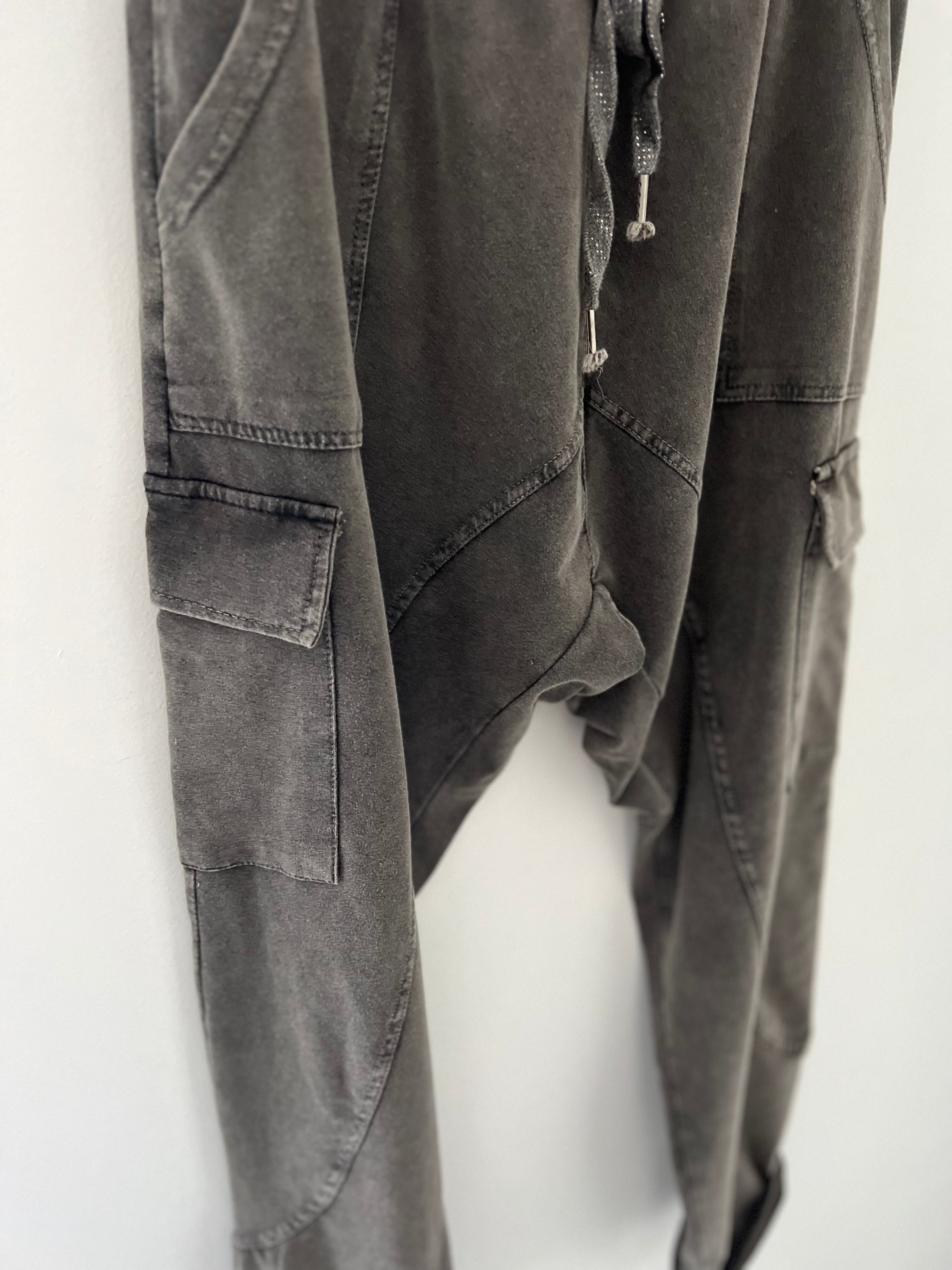 Jersey Stretchy Harem Joggers in Washed Charcoal