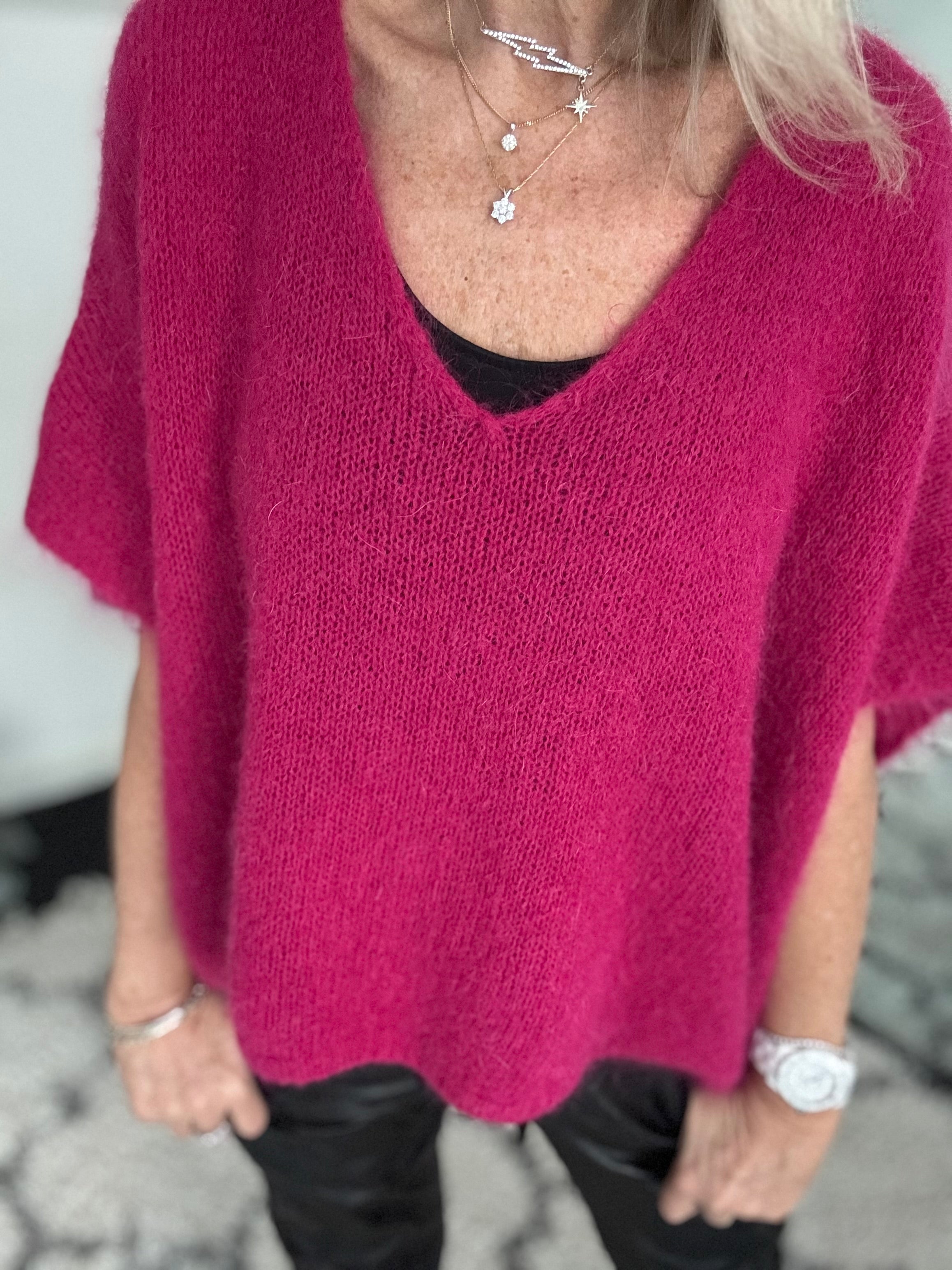 Mohair V Neck Tank in Raspberry