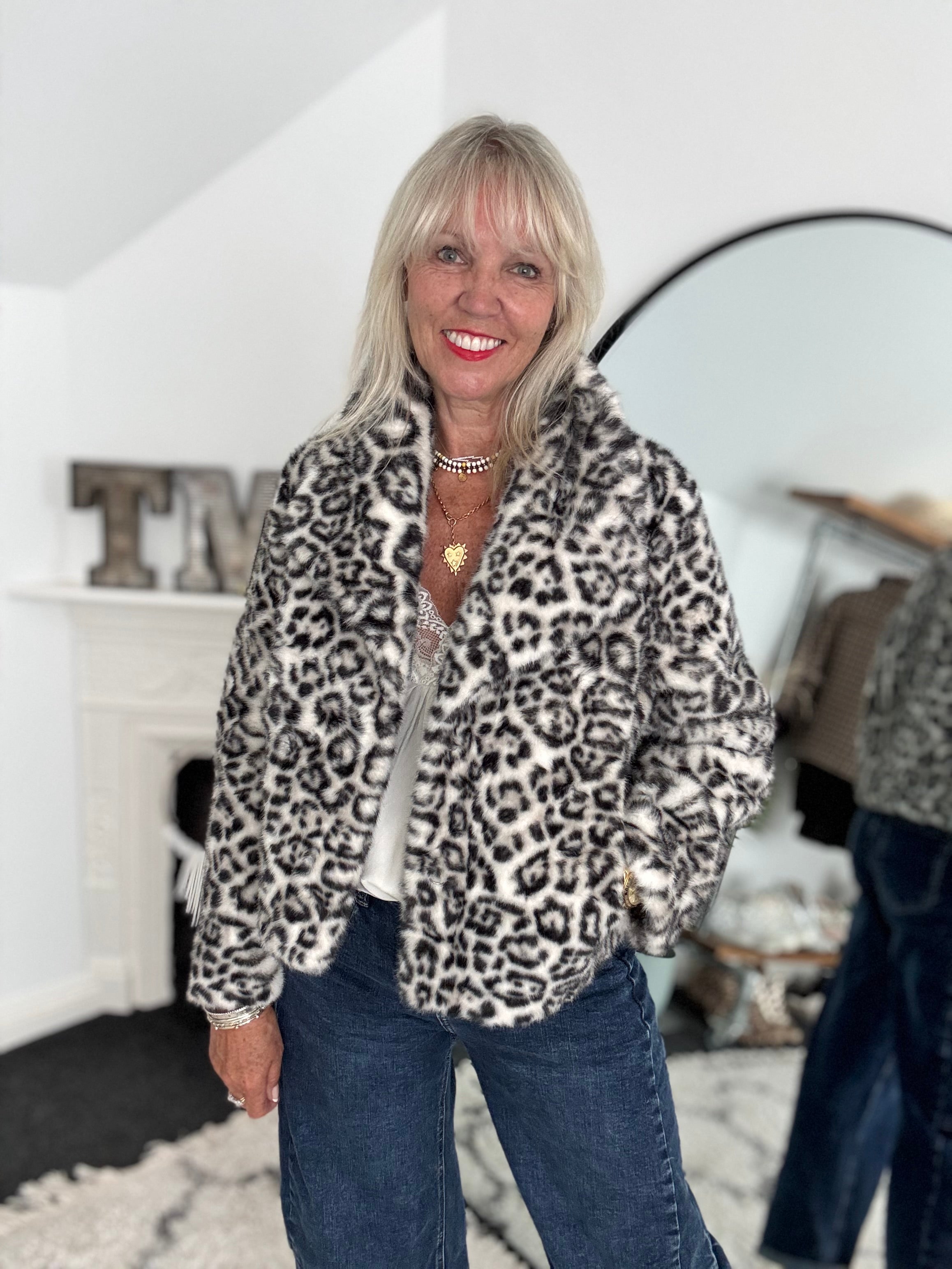 Snow Leopard Faux Fur Jacket
