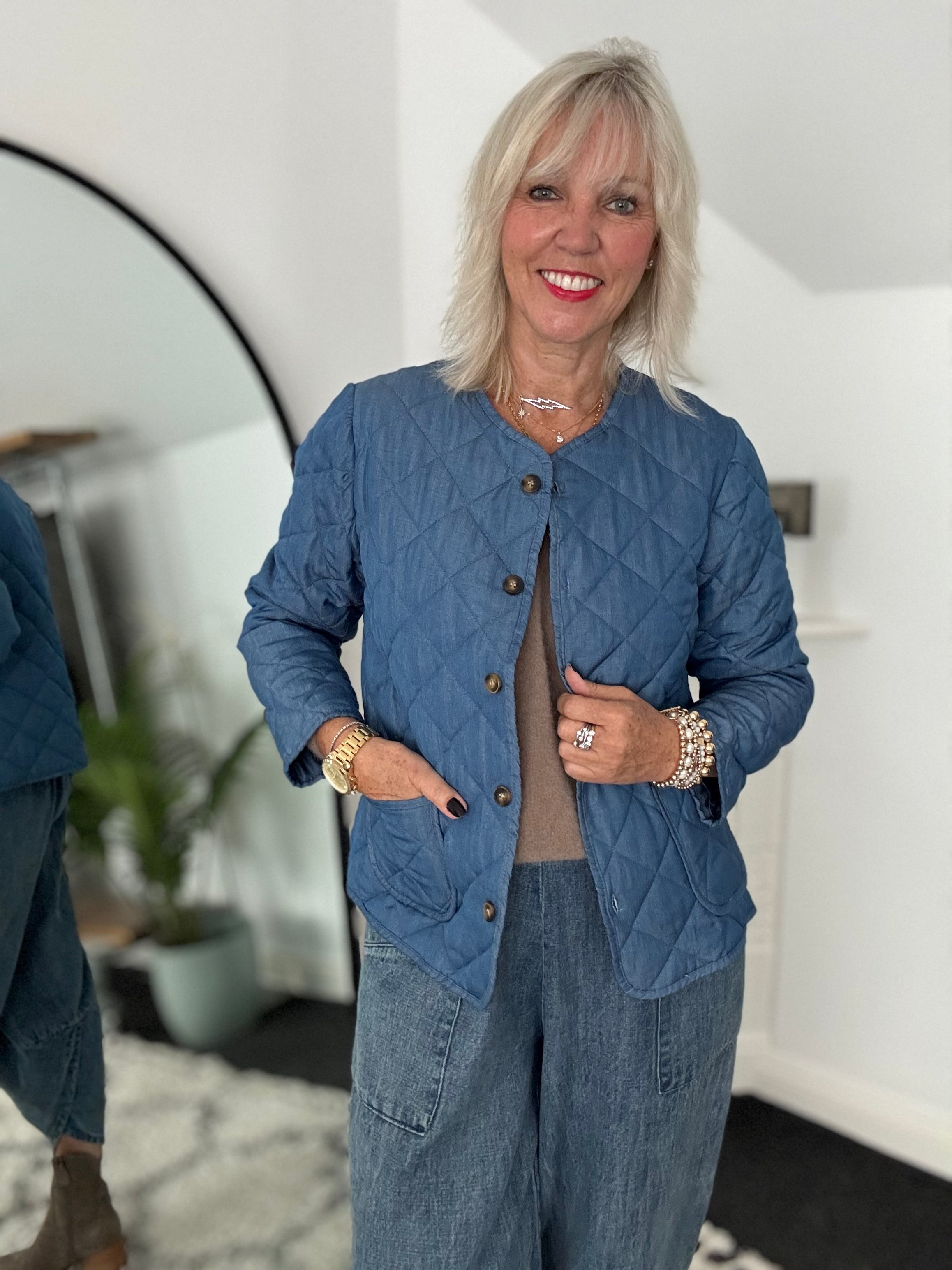 Quilted Jacket in Mid Denim