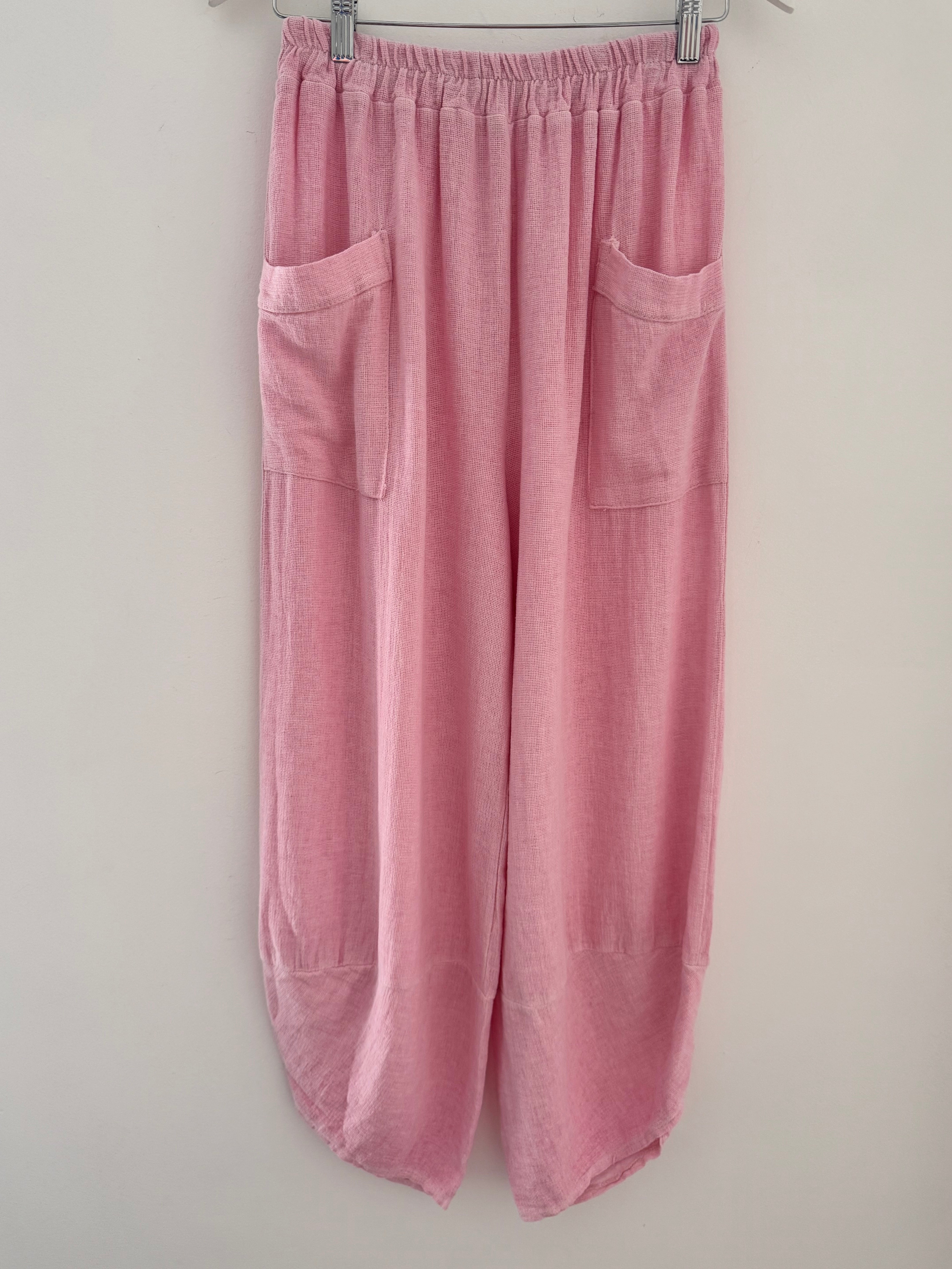 Linen & Cotton Barrel Trousers in Baby Pink