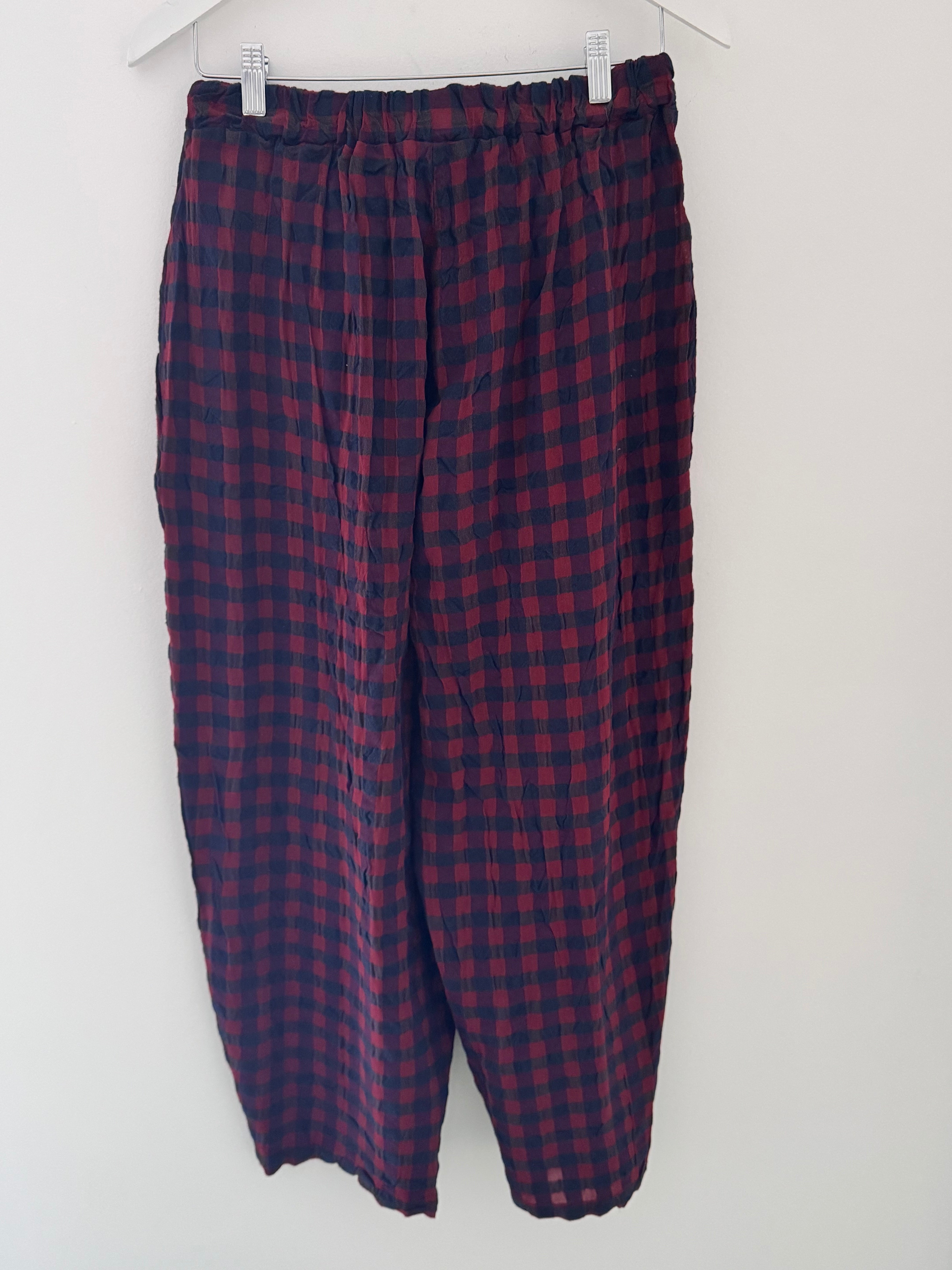 Barrel Check Trousers in Berry & Navy