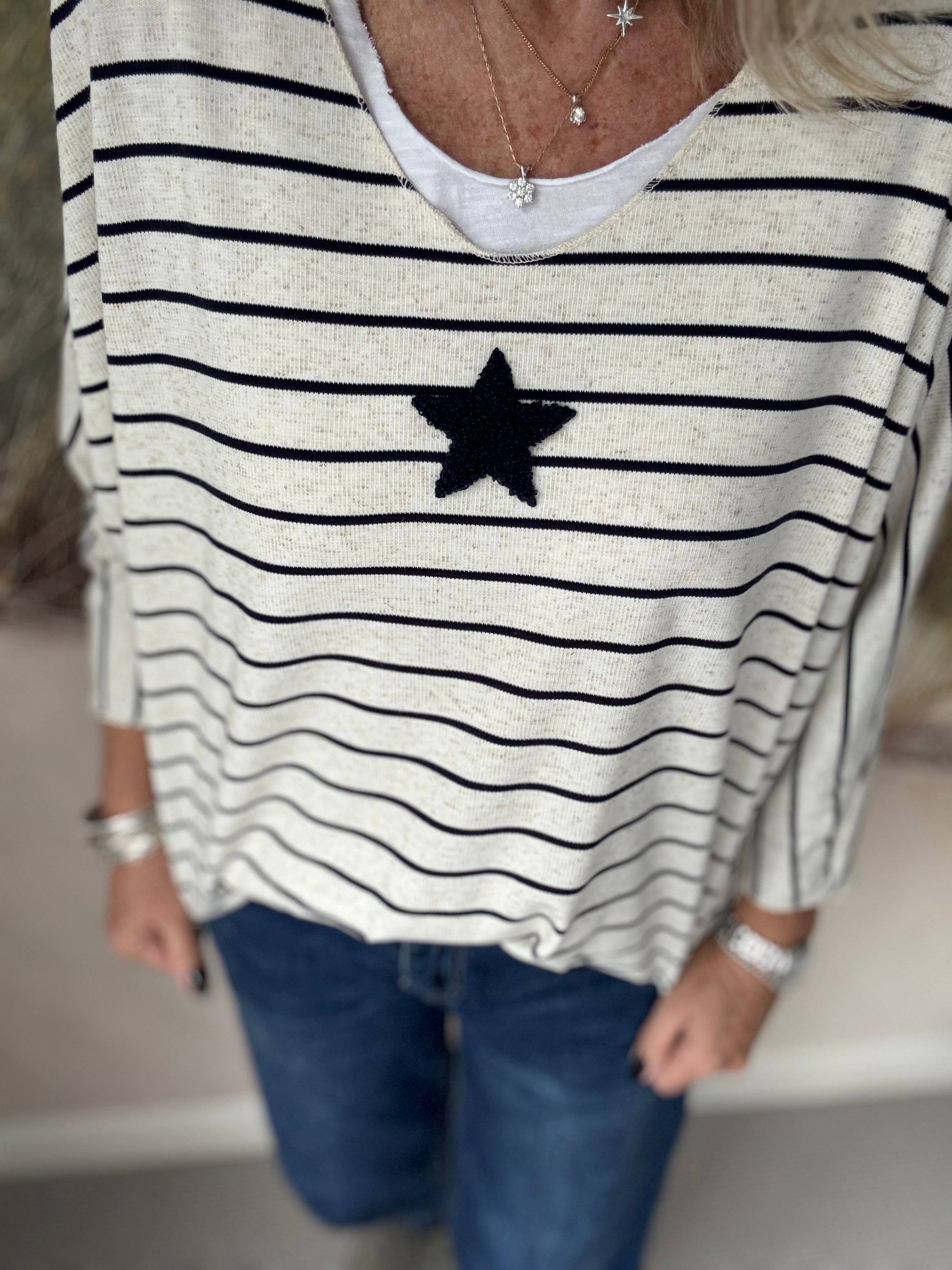 Star & Stripe Jumper in Ecru & Ink